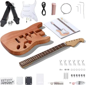 Leo Jaymz DIY ST Style Electric Guitar Kits with Mahogany Body and Maple Neck - Sail Shaped Headstock - Laurel Wood Fingerboard and All Components Included (ST LJ Headstock)