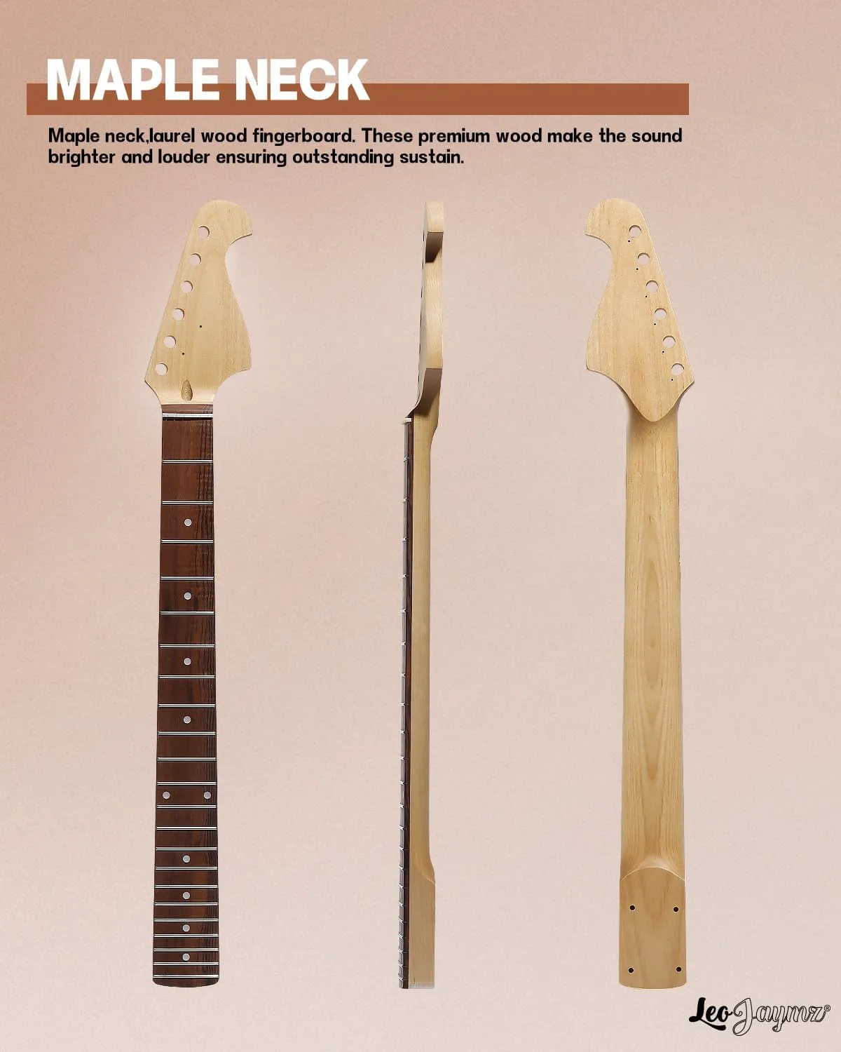 Leo Jaymz DIY ST Style Electric Guitar Kits with Mahogany Body and Maple Neck - Sail Shaped Headstock - Laurel Wood Fingerboard and All Components Included (ST LJ Headstock)