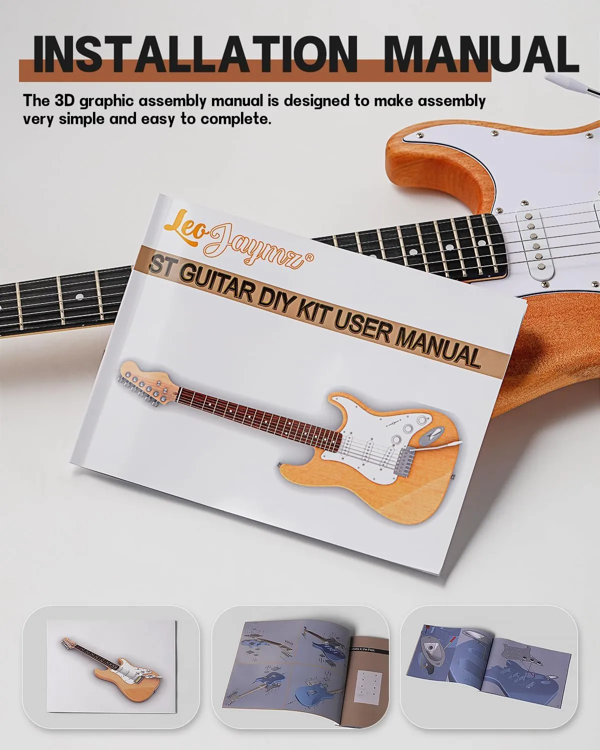 Leo Jaymz DIY ST Style Electric Guitar Kits with Mahogany Body and Maple Neck - Sail Shaped Headstock - Laurel Wood Fingerboard and All Components Included (ST LJ Headstock)