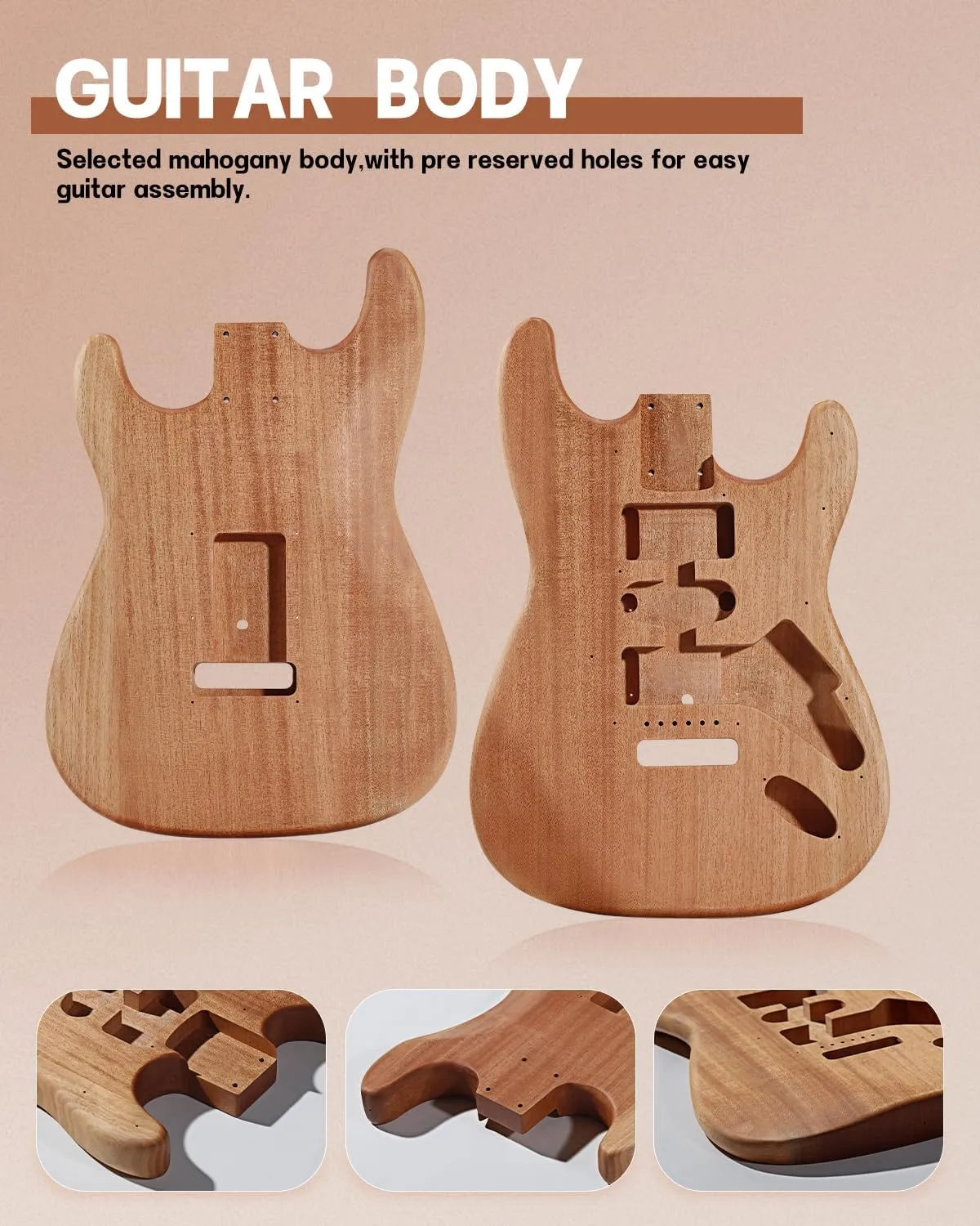 Leo Jaymz DIY ST Style Electric Guitar Kits with Mahogany Body and Maple Neck - Sail Shaped Headstock - Laurel Wood Fingerboard and All Components Included (ST LJ Headstock)