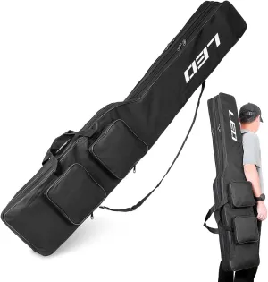 LEOFISHING Fishing Tackle Storage Bag 130cm/4.27ft Portable Fishing Rod Reel Organizer Fishing Pole Gear Tool Cases Carrier Two Layer Durable Oxford Large Capacity Travel Fishing Cover Bag 5 Color (Dark Black)