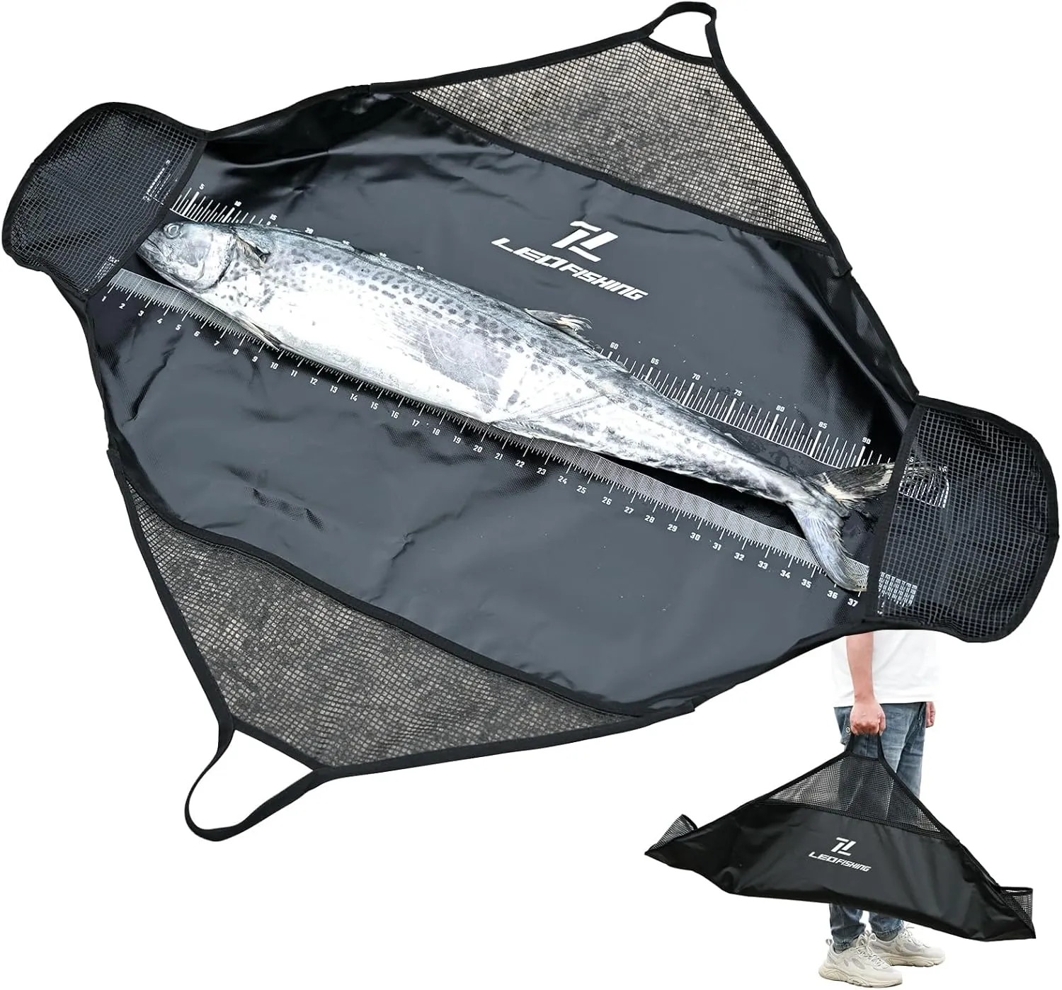 LEOFISHING Tournament Weigh-in Fish Bag - Folding Sling With Strong Nylon Handles and Ruler - Heavy Duty Bass Transport Bag