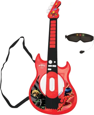 Lexibook Miraculous Electronic Lighting Guitar with mic, Glasses with Microphone, Demo Songs, 2 Game Modes, MP3 Plug, Black red, K260MI