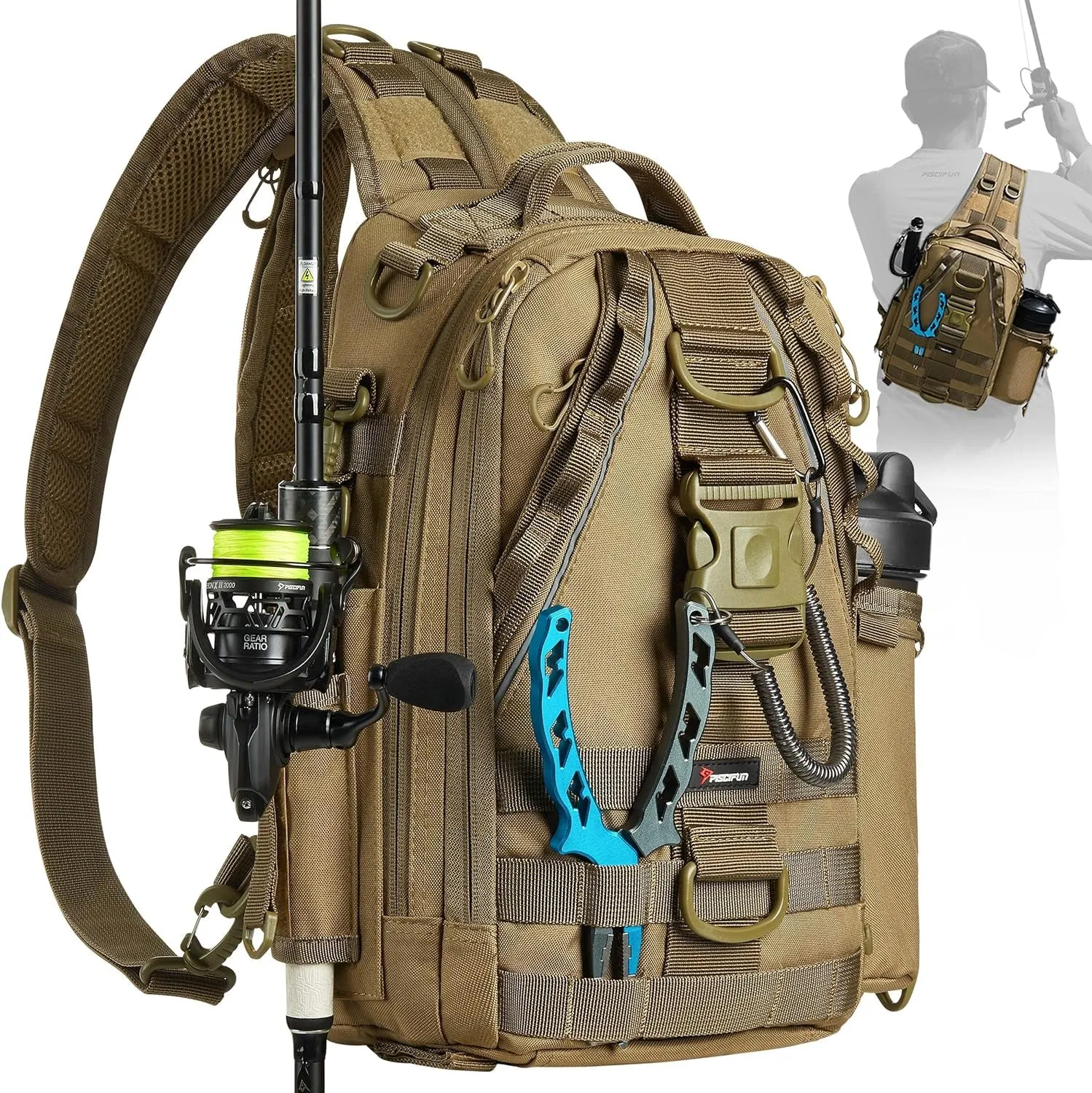 Lightweight Water-Resistant Fishing Backpack w/Rod & Gear Storage