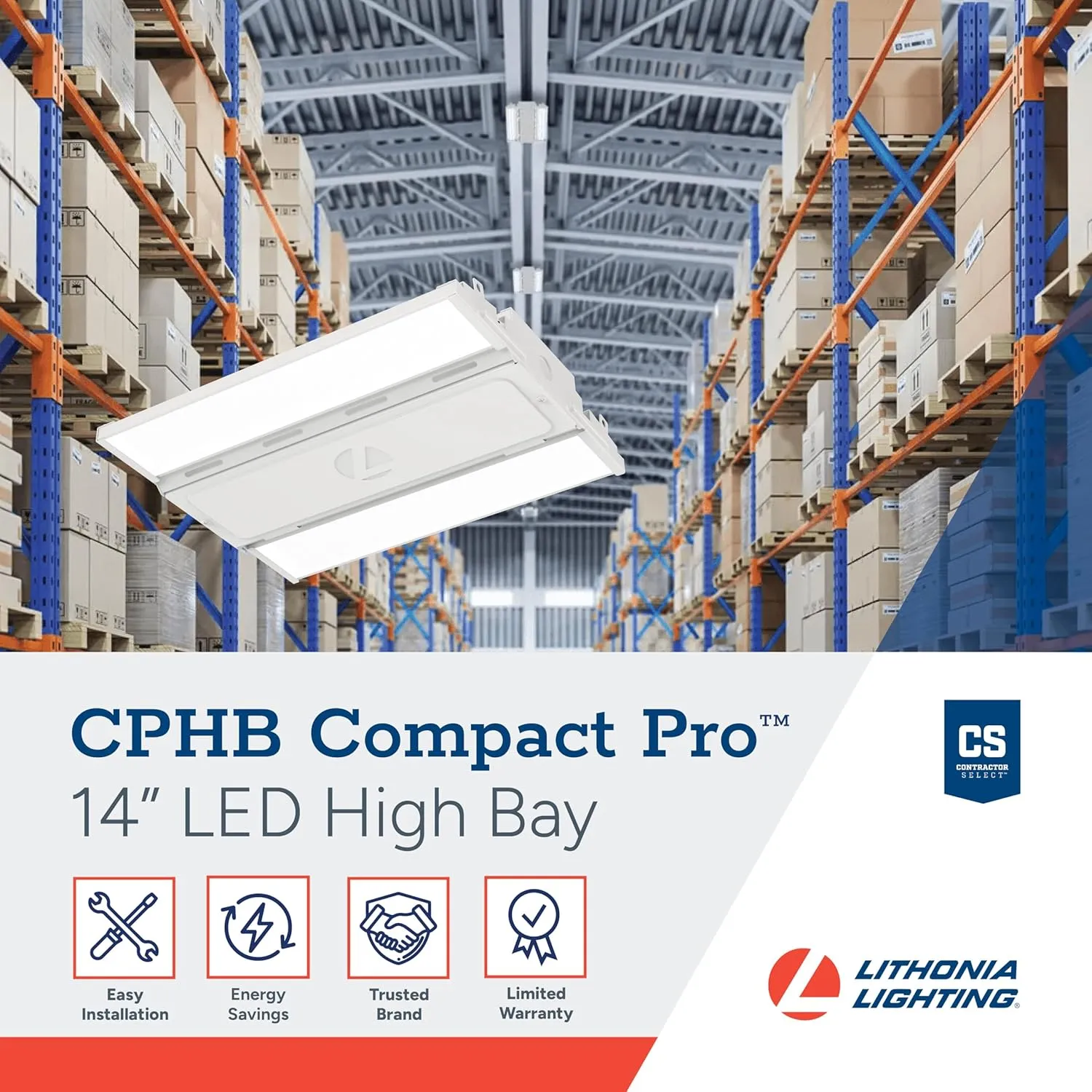 Lithonia Lighting Compact Pro LED High Bay Light, Ceiling Lighting Fixture, 18,000 Lumens, 4000K Cool White, Dimmable LED Work Light for Garage and Warehouse, MVOLT 120-277V (CPHB 18LM MVOLT 40K)