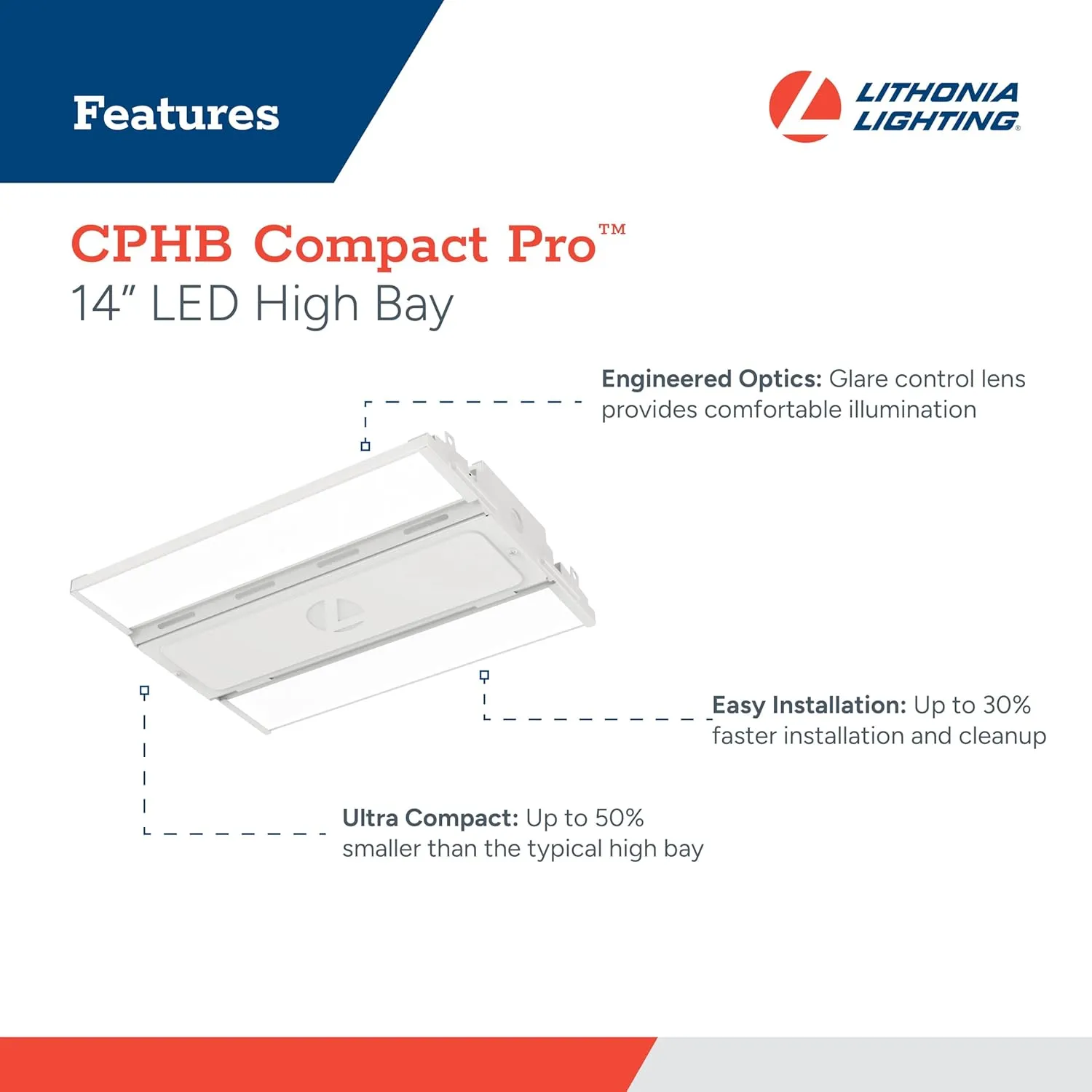 Lithonia Lighting Compact Pro LED High Bay Light, Ceiling Lighting Fixture, 18,000 Lumens, 4000K Cool White, Dimmable LED Work Light for Garage and Warehouse, MVOLT 120-277V (CPHB 18LM MVOLT 40K)