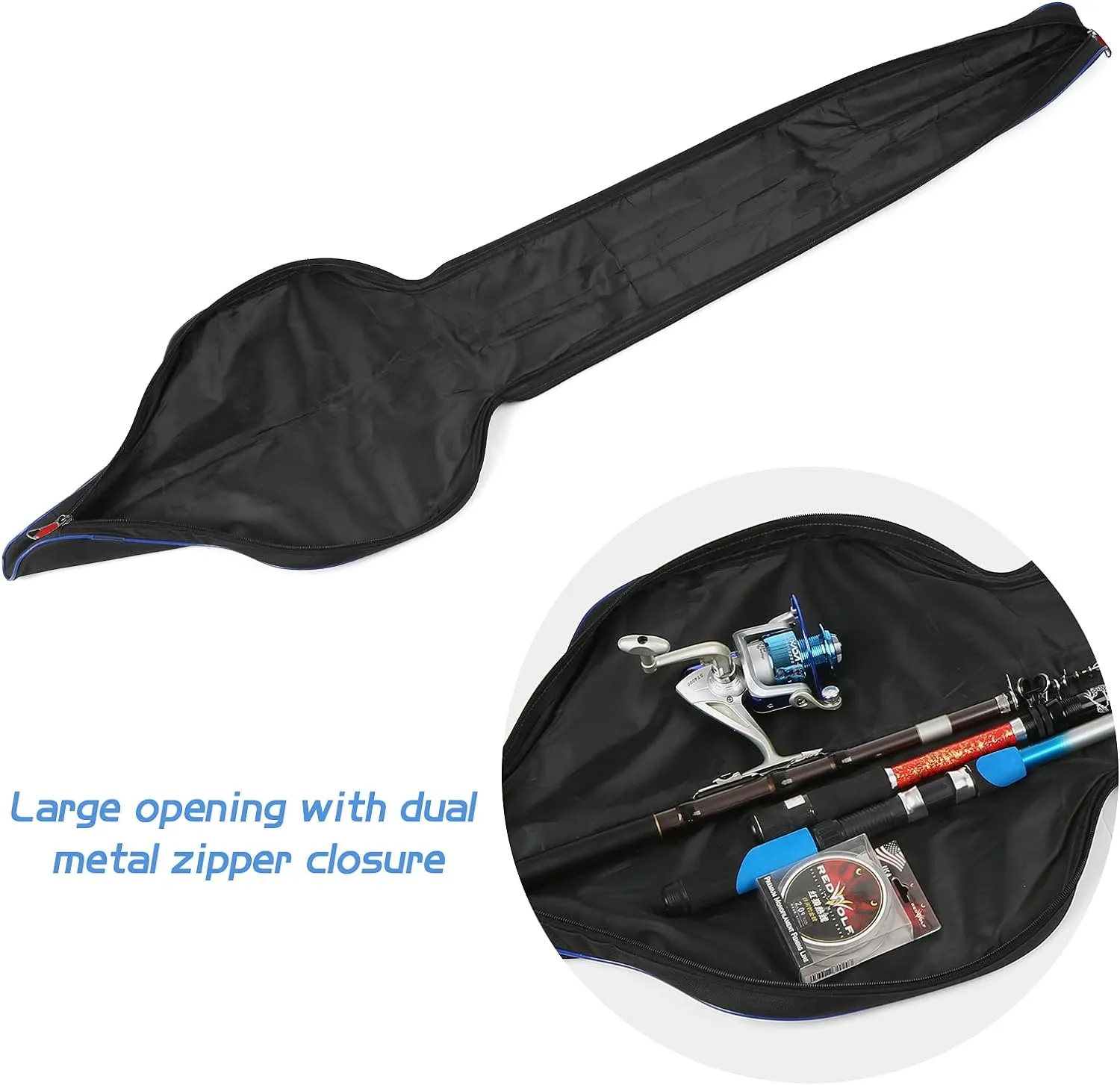 Lixada 63 Inch Fishing Rod Bag Portable Fishing Rod Reel Protective Case, Folding Fishing Pole Holder Cover Rod Tackle Organizer