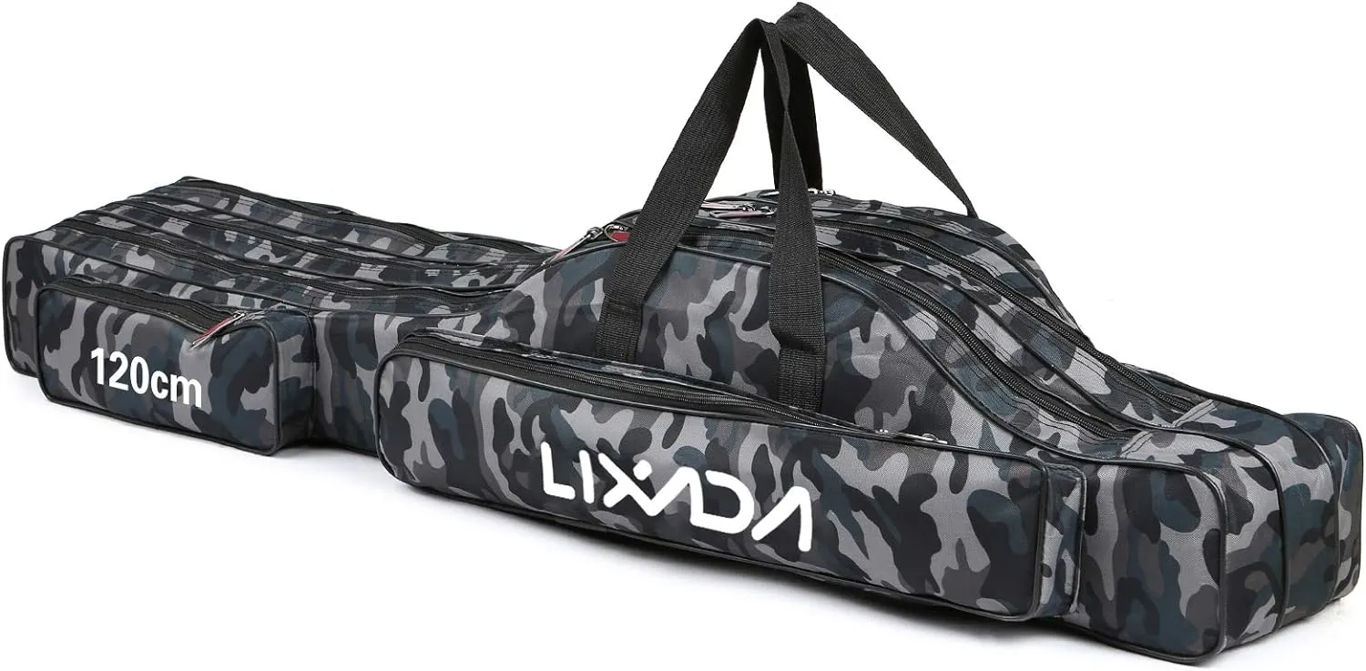 Lixada Fishing Rod Case - 3 Layers Oxford Bag, Portable Folding Carrier for Rods and Reels, Tackle Storage Travel Bag, 90cm/120cm/150cm Optional