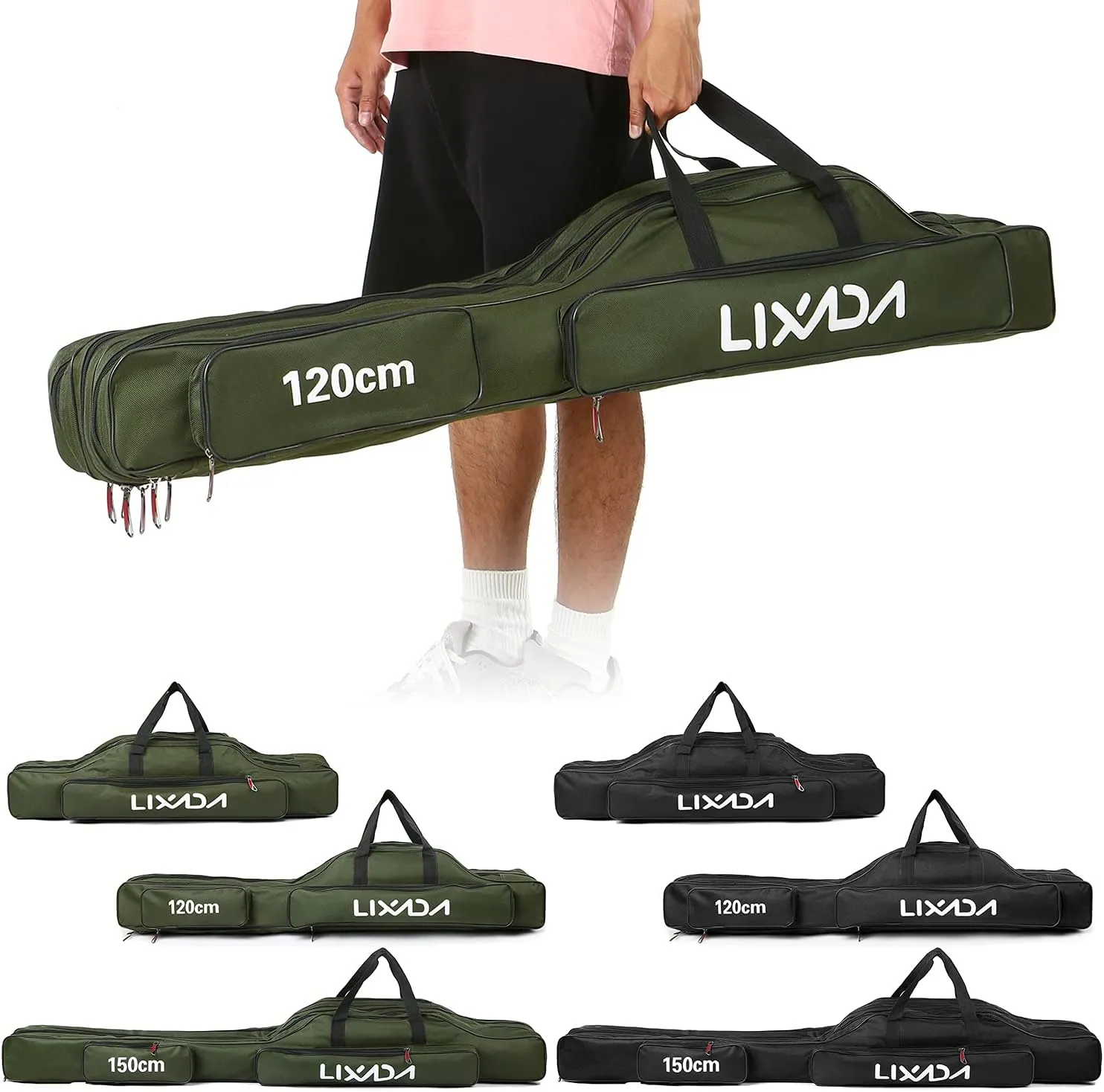 Lixada Fishing Rod Case - 3 Layers Oxford Bag, Portable Folding Carrier for Rods and Reels, Tackle Storage Travel Bag, 90cm/120cm/150cm Optional