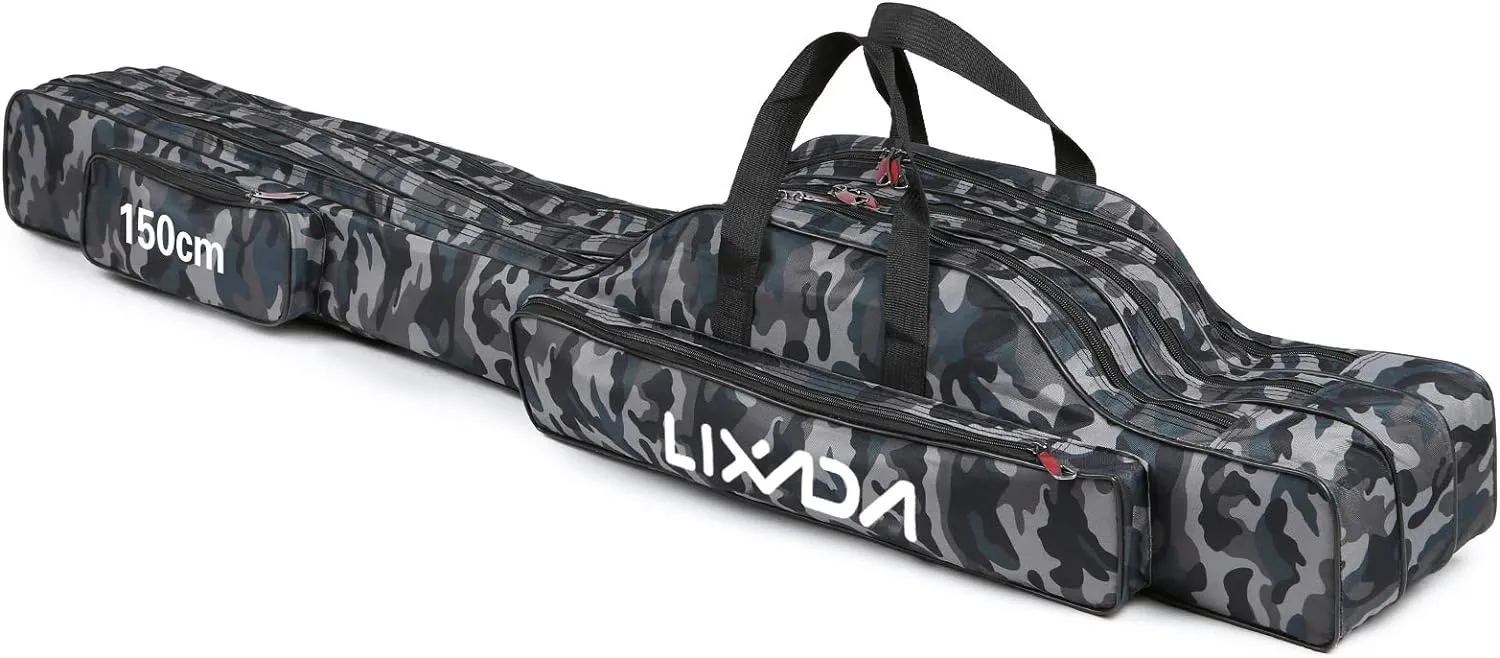 Lixada Fishing Rod Case - 3 Layers Oxford Bag, Portable Folding Carrier for Rods and Reels, Tackle Storage Travel Bag, 90cm/120cm/150cm Optional