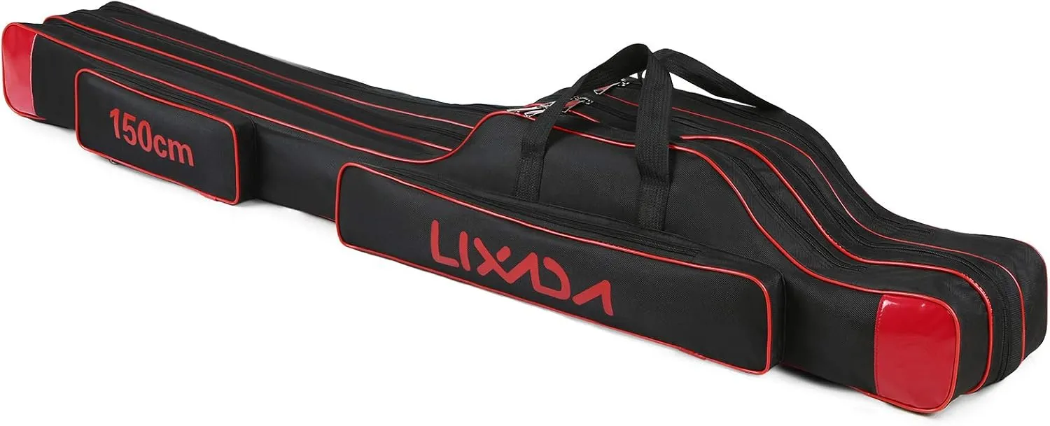 Lixada Fishing Rod Case - 3 Layers Oxford Bag, Portable Folding Carrier for Rods and Reels, Tackle Storage Travel Bag, 90cm/120cm/150cm Optional