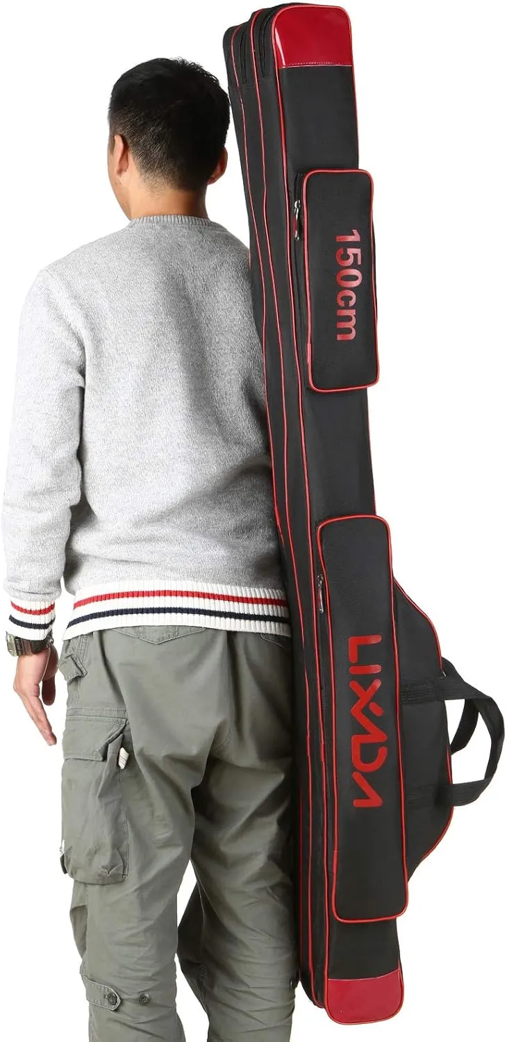 Lixada Fishing Rod Case - 3 Layers Oxford Bag, Portable Folding Carrier for Rods and Reels, Tackle Storage Travel Bag, 90cm/120cm/150cm Optional