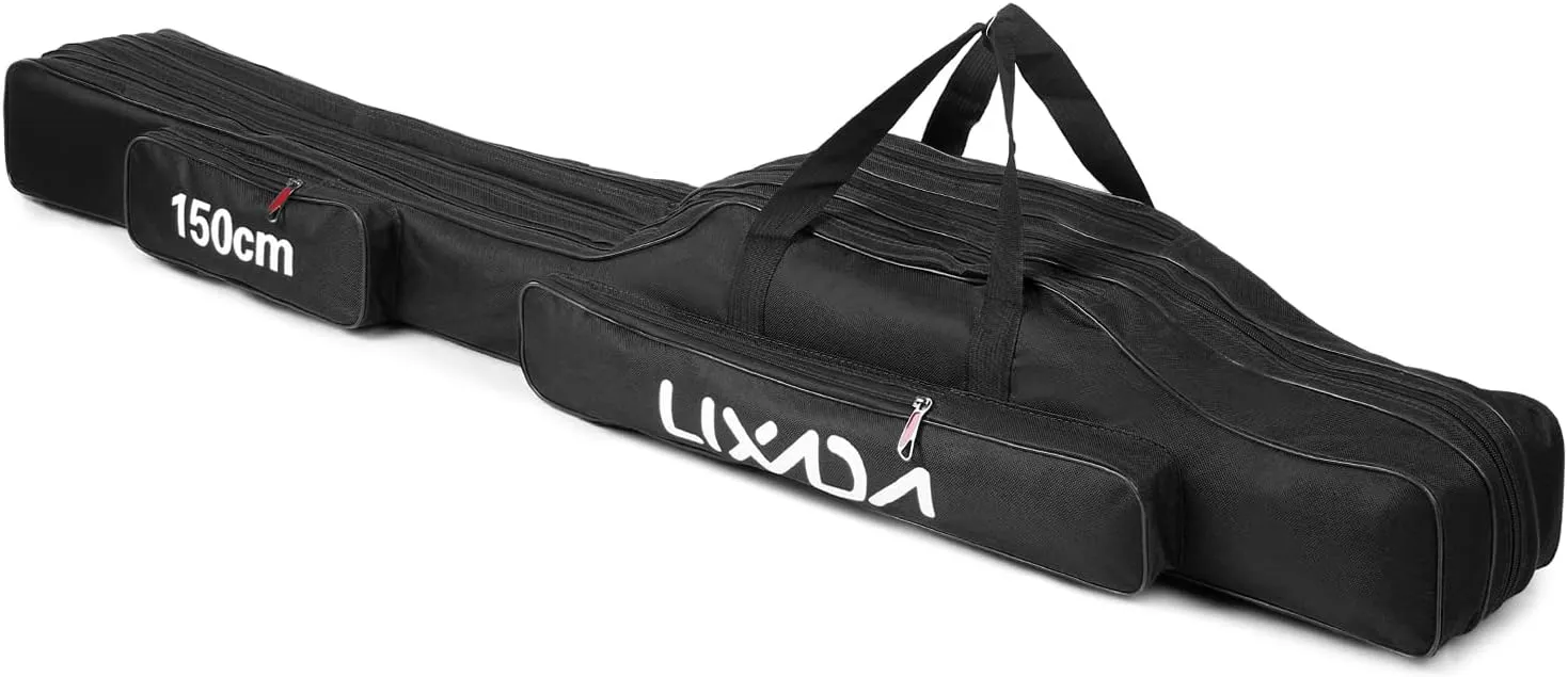 Lixada Fishing Rod Case - 3 Layers Oxford Bag, Portable Folding Carrier for Rods and Reels, Tackle Storage Travel Bag, 90cm/120cm/150cm Optional
