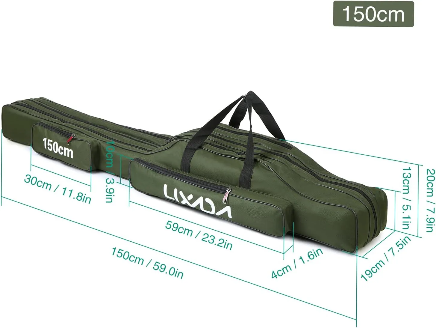 Lixada Fishing Rod Case - 3 Layers Oxford Bag, Portable Folding Carrier for Rods and Reels, Tackle Storage Travel Bag, 90cm/120cm/150cm Optional