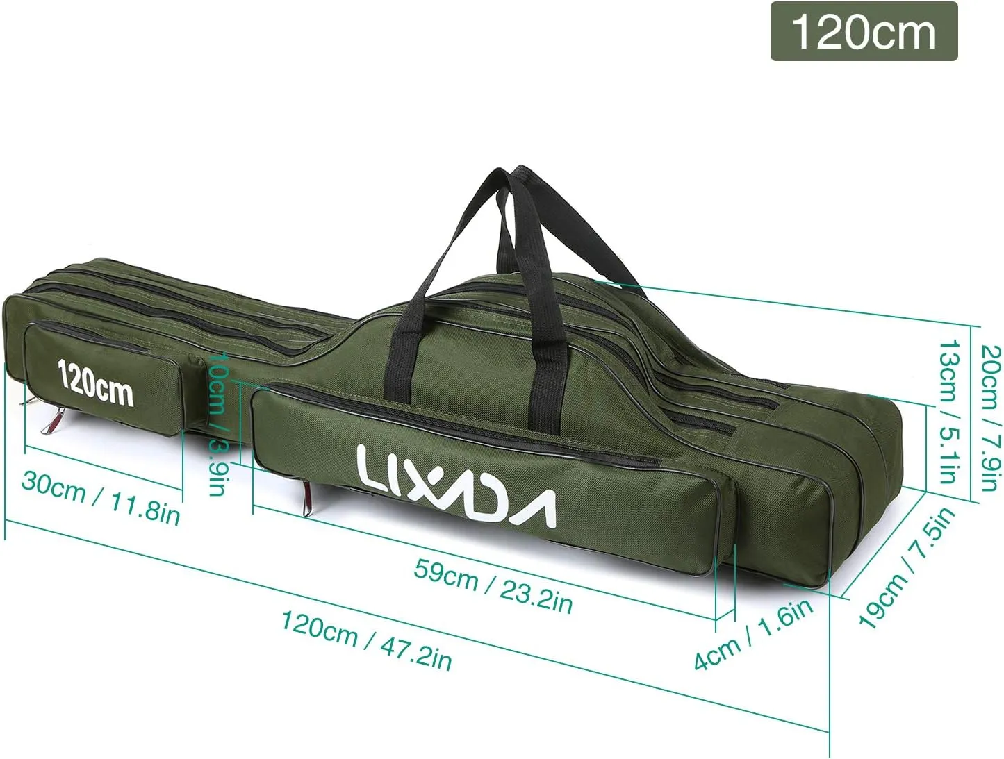 Lixada Fishing Rod Case - 3 Layers Oxford Bag, Portable Folding Carrier for Rods and Reels, Tackle Storage Travel Bag, 90cm/120cm/150cm Optional