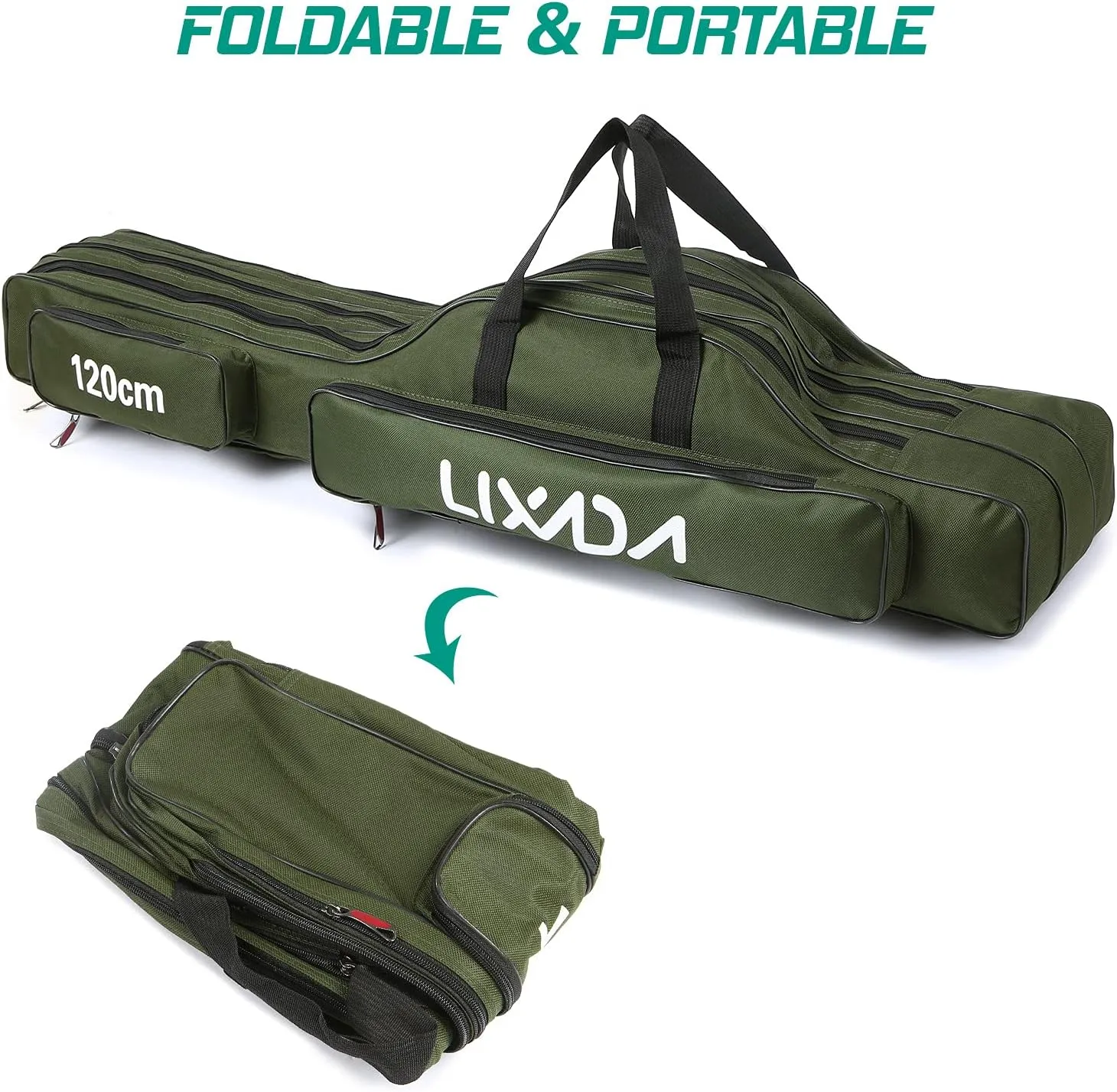 Lixada Fishing Rod Case - 3 Layers Oxford Bag, Portable Folding Carrier for Rods and Reels, Tackle Storage Travel Bag, 90cm/120cm/150cm Optional