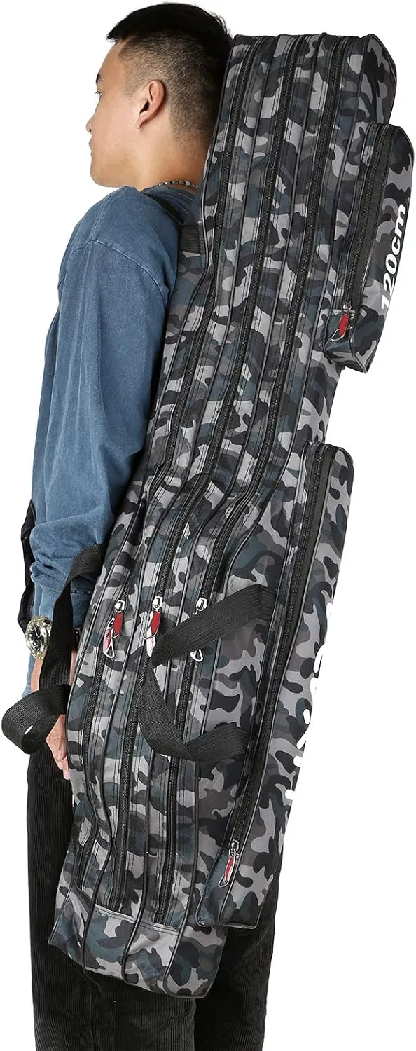 Lixada Fishing Rod Case - 3 Layers Oxford Bag, Portable Folding Carrier for Rods and Reels, Tackle Storage Travel Bag, 90cm/120cm/150cm Optional