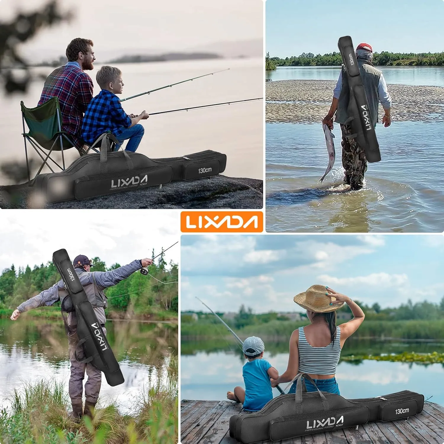 Lixada Fishing Rod Case, Portable Folding Fishing Rod Case Fishing Pole Reel Storage Bag Fishing Gears Organizer