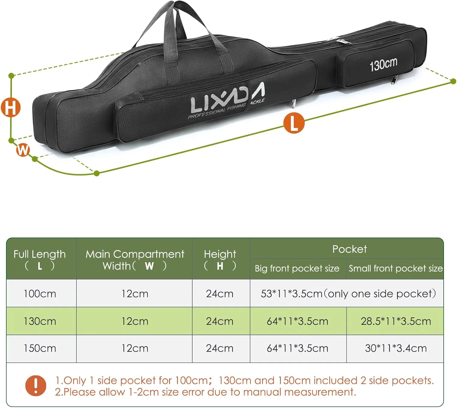 Lixada Fishing Rod Case, Portable Folding Fishing Rod Case Fishing Pole Reel Storage Bag Fishing Gears Organizer