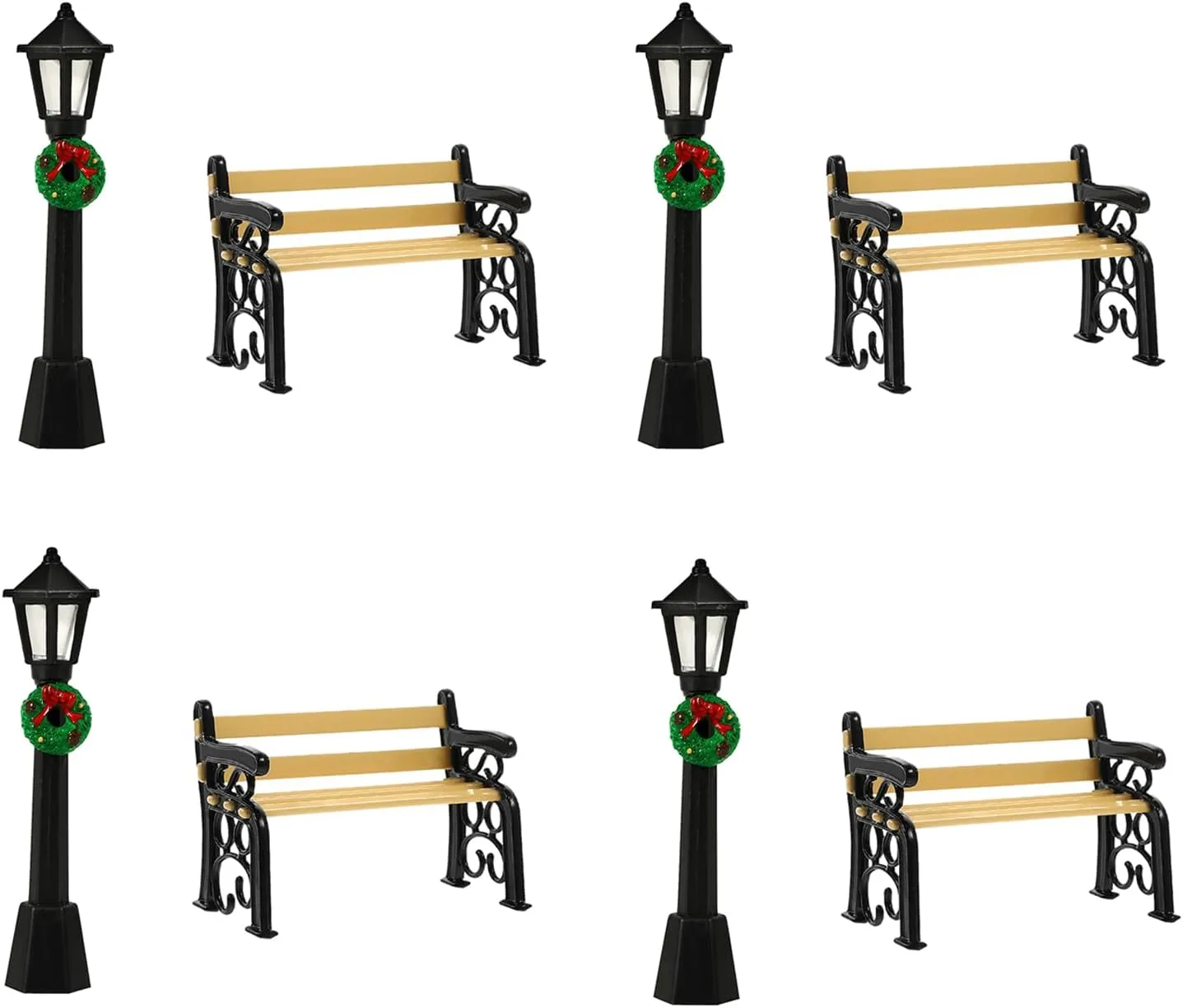 LOGOFUN 8Pcs Mini Street Lamp Post Miniature Park Bench Seat Mini Street Light Models Dollhouse Christmas Village Pathway Lantern Post for Xmas Fairy Garden Accessories
