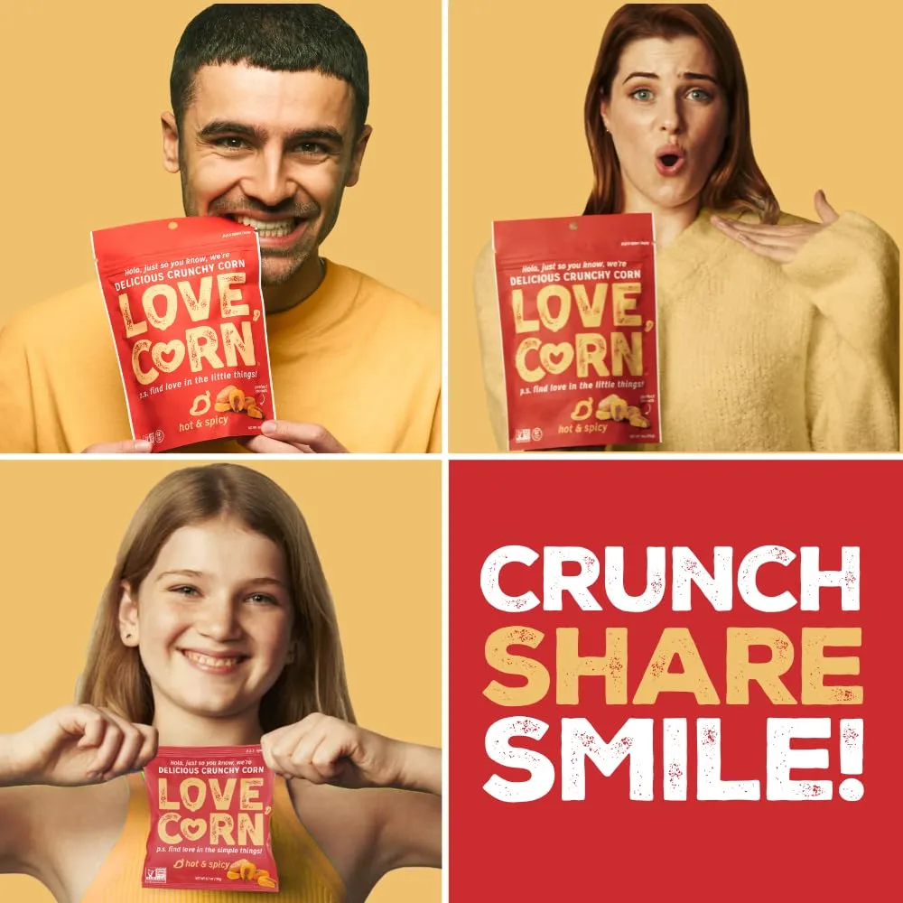 LOVE CORN | Habanero Chilli Delicious Crunchy Corn | 0.7oz, 20 bags | Low-Sugar, Gluten-Free, Plant Based, Non-GMO
