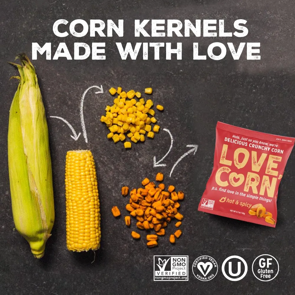 LOVE CORN | Habanero Chilli Delicious Crunchy Corn | 0.7oz, 20 bags | Low-Sugar, Gluten-Free, Plant Based, Non-GMO