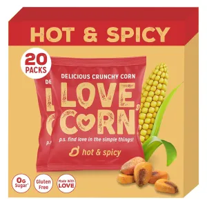 LOVE CORN | Habanero Chilli Delicious Crunchy Corn | 0.7oz, 20 bags | Low-Sugar, Gluten-Free, Plant Based, Non-GMO