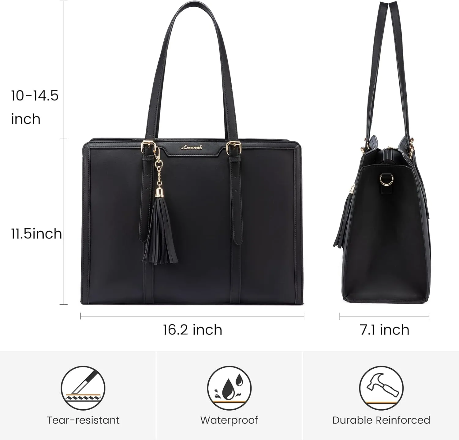 LOVEVOOK Laptop Bag for Women 15.6 inch Lightweight PU Laptop Tote Bag, Large Capacity Computer bag with Clutch Purse for Business, Work, Office, Travel, School,Casual(Black & Leather)