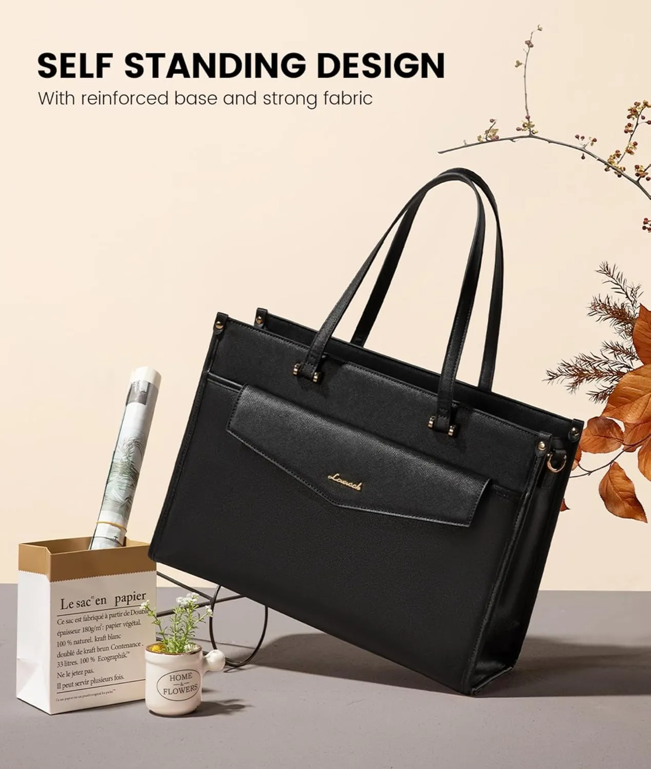 LOVEVOOK Laptop Tote Bag for Women, 15.6 inch 2-in-1 Professional Work Bag Business Briefcase with Clutch Purse, Waterproof Leather Computer Handbag for Teacher Office Travel