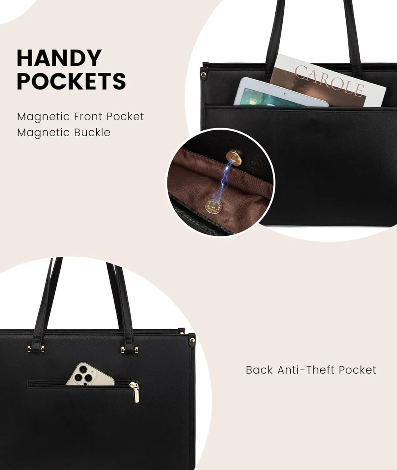 LOVEVOOK Laptop Tote Bag for Women, 15.6 inch 2-in-1 Professional Work Bag Business Briefcase with Clutch Purse, Waterproof Leather Computer Handbag for Teacher Office Travel