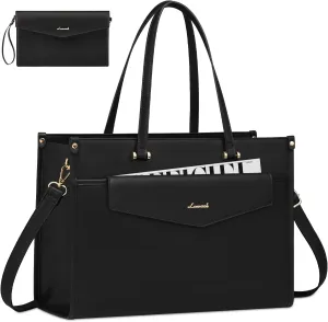 LOVEVOOK Laptop Tote Bag for Women, 15.6 inch 2-in-1 Professional Work Bag Business Briefcase with Clutch Purse, Waterproof Leather Computer Handbag for Teacher Office Travel