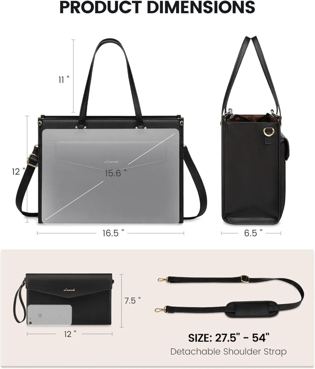 LOVEVOOK Laptop Tote Bag for Women, 15.6 inch 2-in-1 Professional Work Bag Business Briefcase with Clutch Purse, Waterproof Leather Computer Handbag for Teacher Office Travel