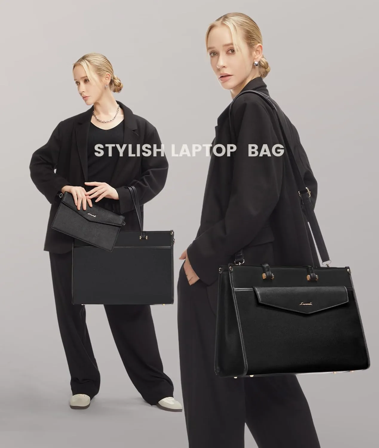 LOVEVOOK Laptop Tote Bag for Women, 15.6 inch 2-in-1 Professional Work Bag Business Briefcase with Clutch Purse, Waterproof Leather Computer Handbag for Teacher Office Travel