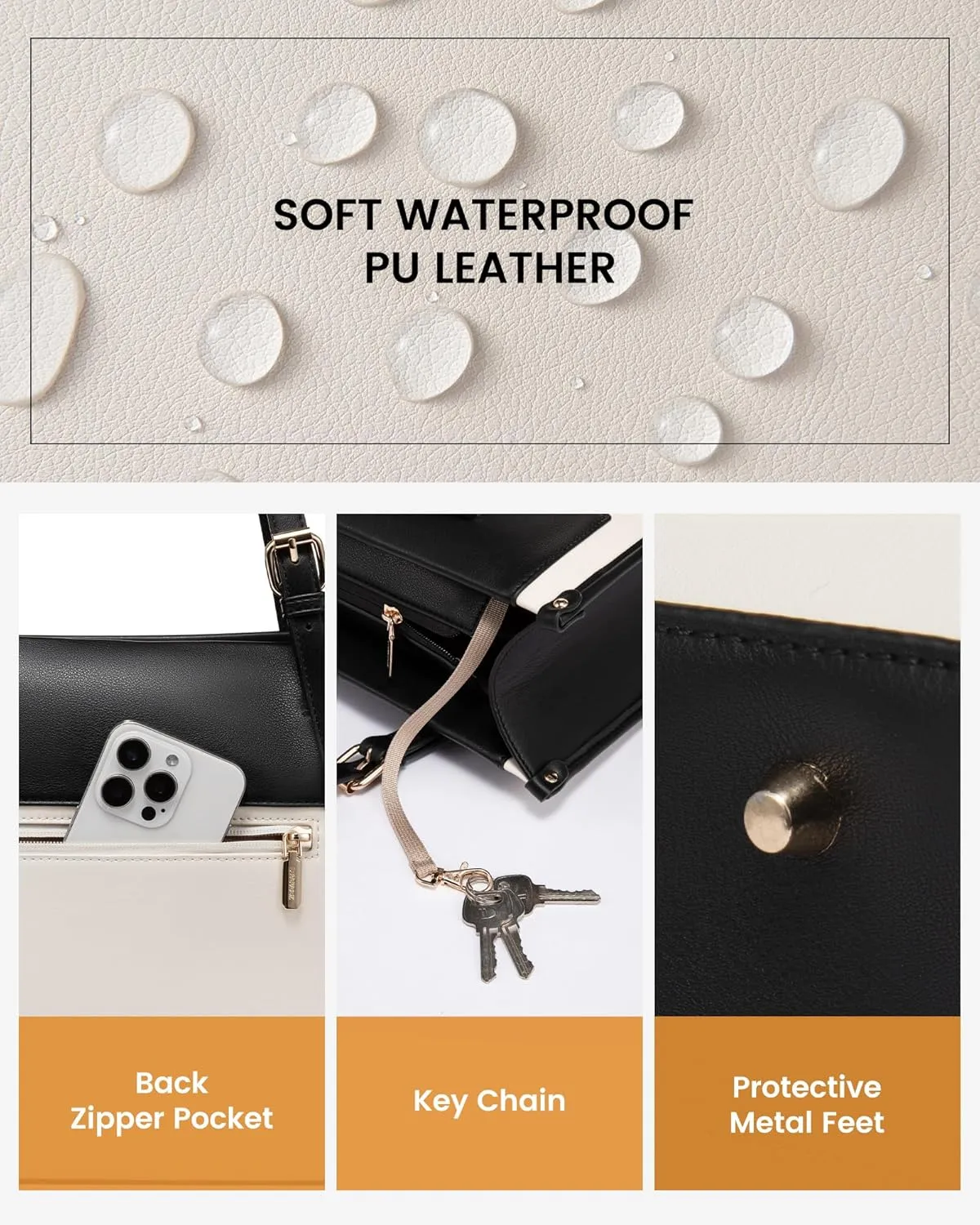 LOVEVOOK Laptop Tote Bag for Women 15.6 Inch Stylish Leather Work Tote Bag Purse Large Capacity And Waterproof Computer Briefcase for Business Office Travel, White-Black