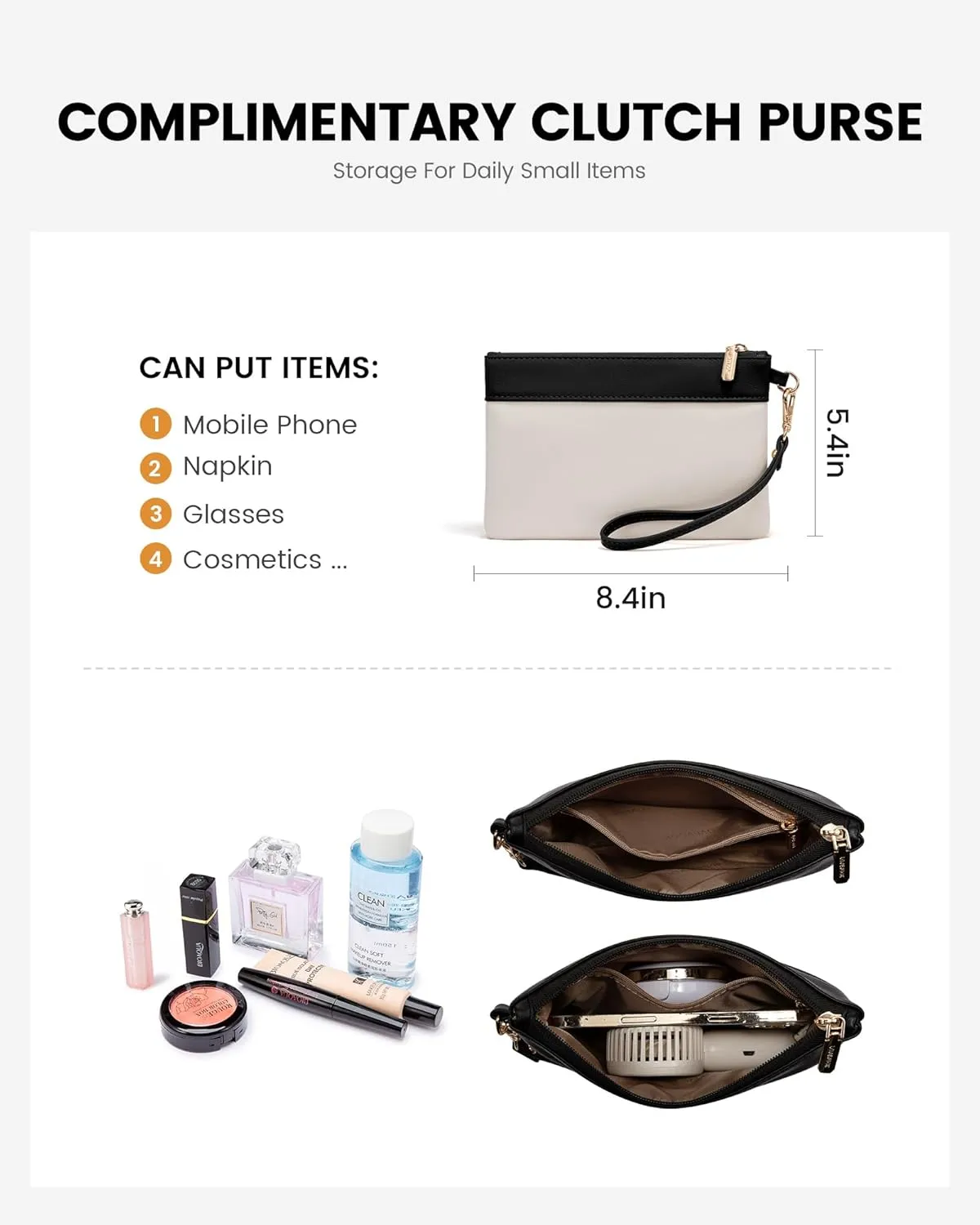 LOVEVOOK Laptop Tote Bag for Women 15.6 Inch Stylish Leather Work Tote Bag Purse Large Capacity And Waterproof Computer Briefcase for Business Office Travel, White-Black