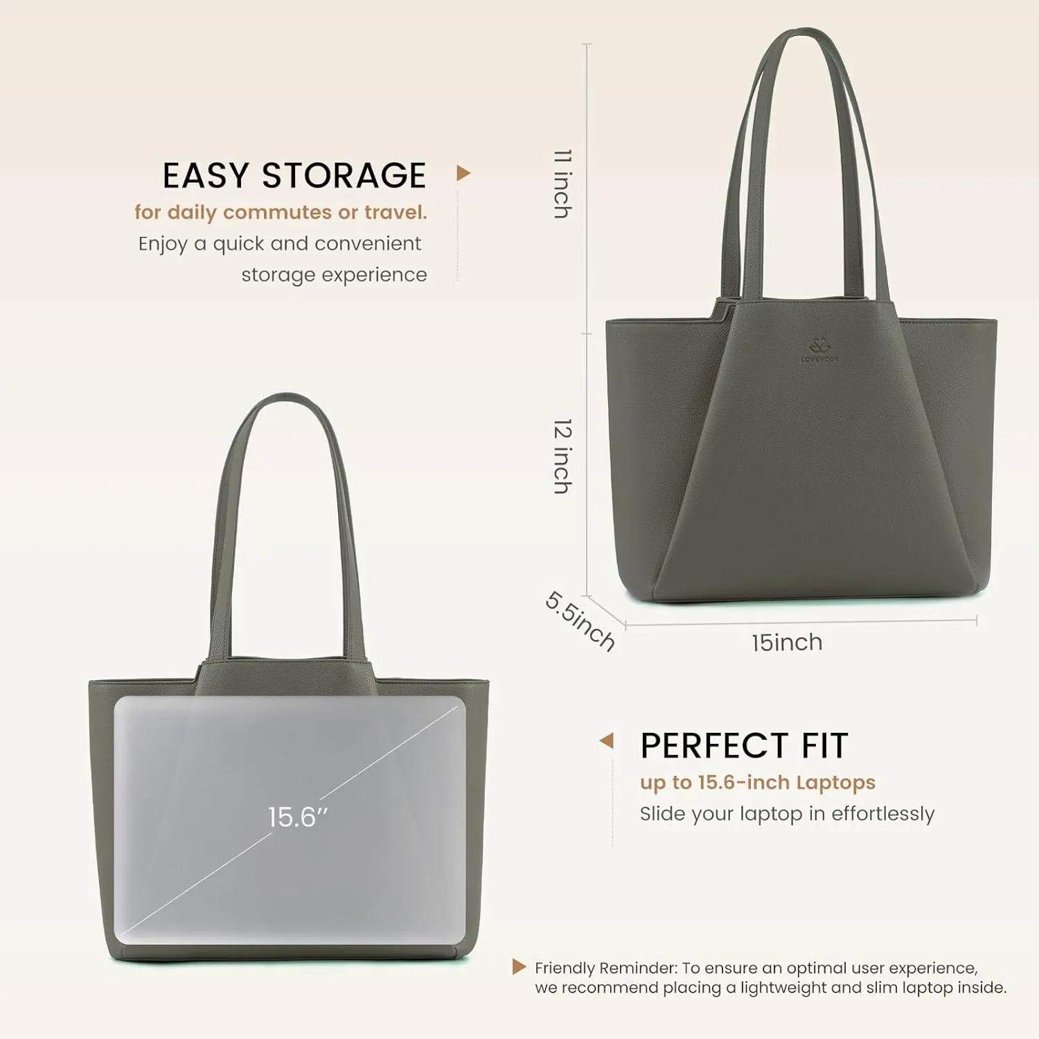 LOVEVOOK Laptop Tote Bag for Women 15.6 Inch Work Bag Leather Laptop Bag with Clutch, Large Capacity Office Purse Computer Briefcase Shoulder Bag for Casual Business Travel, Dark Green