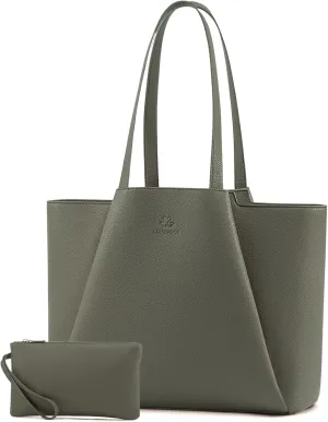 LOVEVOOK Laptop Tote Bag for Women 15.6 Inch Work Bag Leather Laptop Bag with Clutch, Large Capacity Office Purse Computer Briefcase Shoulder Bag for Casual Business Travel, Dark Green
