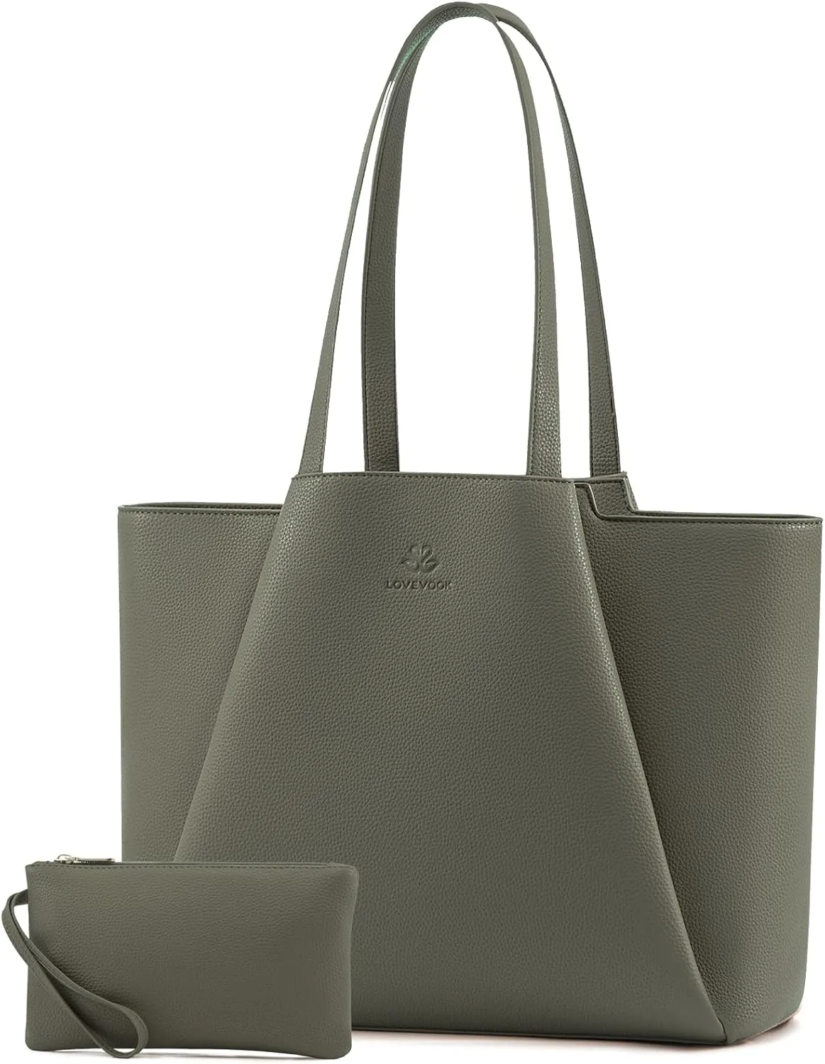 LOVEVOOK Laptop Tote Bag for Women 15.6 Inch Work Bag Leather Laptop Bag with Clutch, Large Capacity Office Purse Computer Briefcase Shoulder Bag for Casual Business Travel, Dark Green