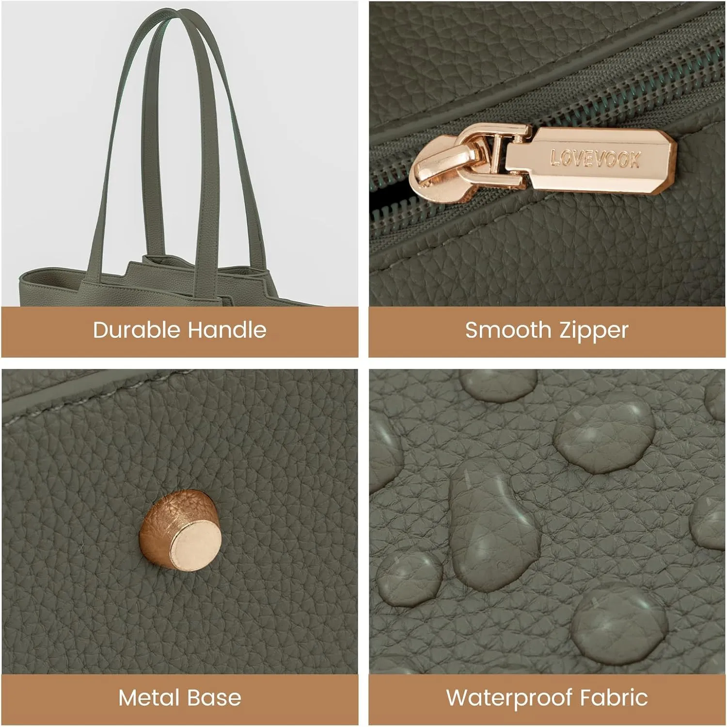 LOVEVOOK Laptop Tote Bag for Women 15.6 Inch Work Bag Leather Laptop Bag with Clutch, Large Capacity Office Purse Computer Briefcase Shoulder Bag for Casual Business Travel, Dark Green