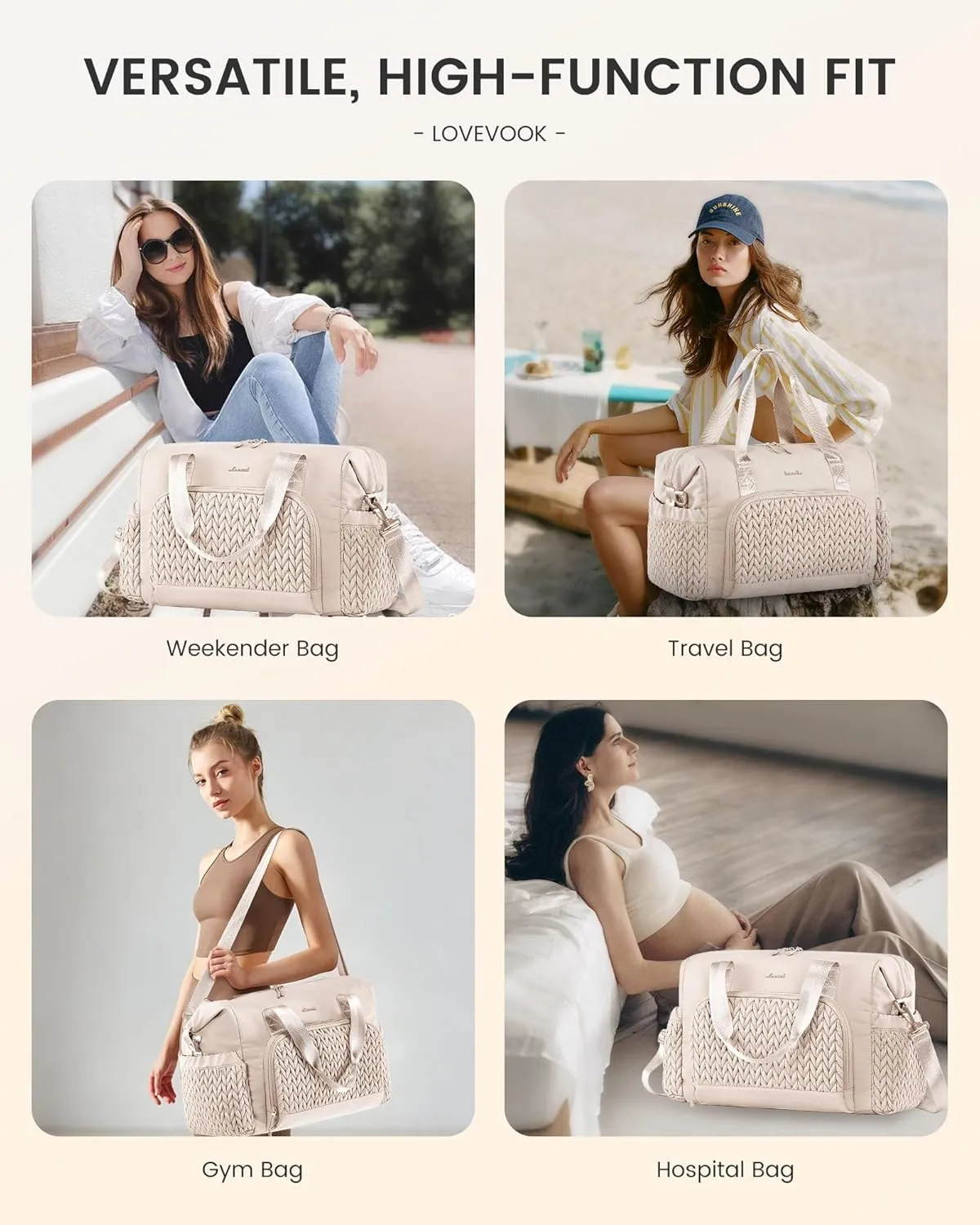 LOVEVOOK Travel Duffle Bag Gym Bag, Quilted Weekender Bags for Women Overnight Bag, Hospital Bag for Women Labor Delivery, Personal Item Travel Carry on Bag for Airplanes