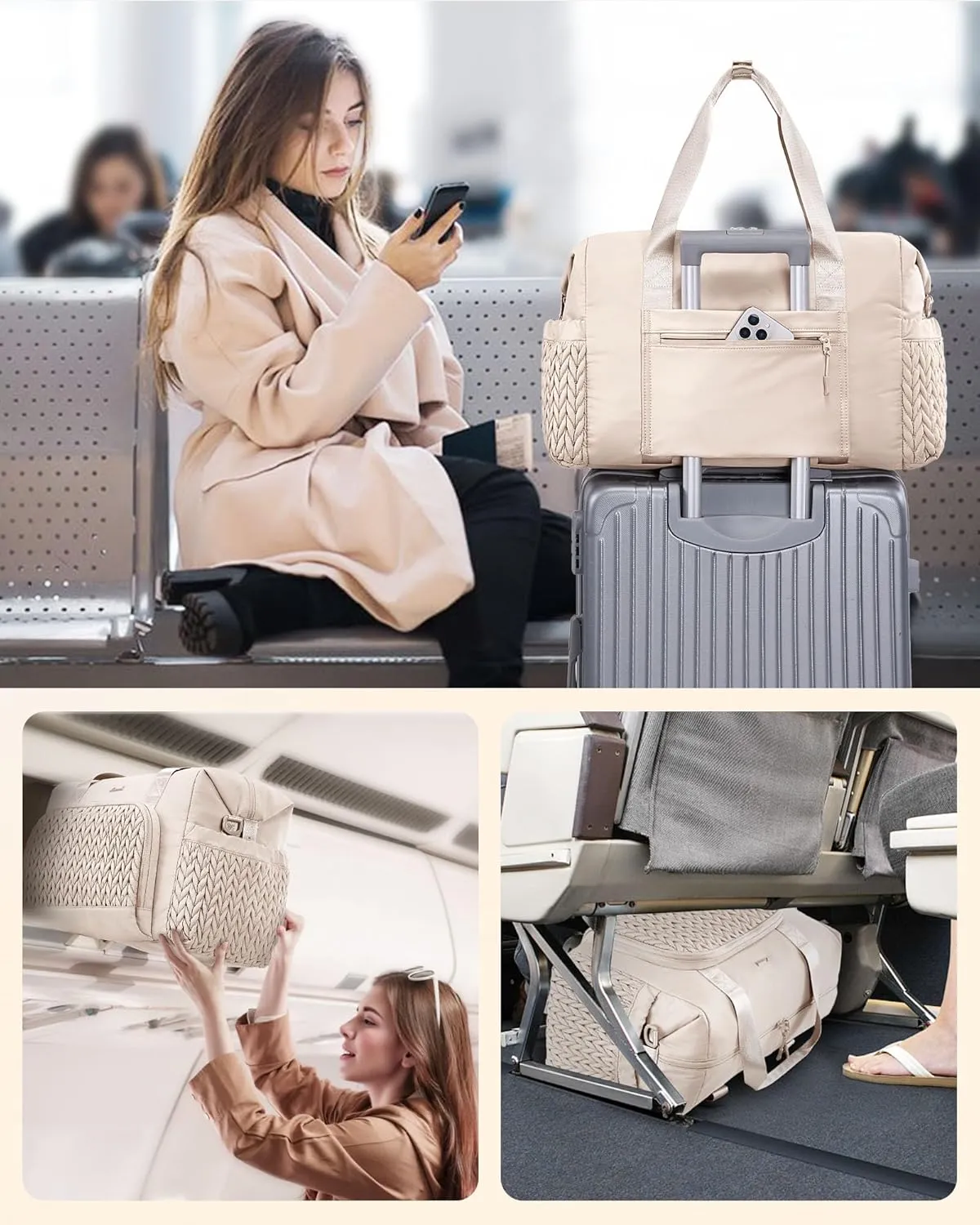 LOVEVOOK Travel Duffle Bag Gym Bag, Quilted Weekender Bags for Women Overnight Bag, Hospital Bag for Women Labor Delivery, Personal Item Travel Carry on Bag for Airplanes
