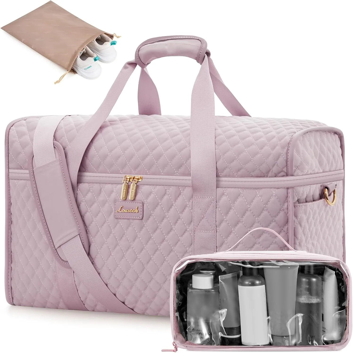 LOVEVOOK Travel Duffle Bag, Weekender Bags For Women, Carry On Duffel Bags For Airplanes, Overnight Bag With Toiletry Bag, Hospital Bag for Labor and Delivery, Yoga Gym Bag with Wet Pocket, 3Pcs Set