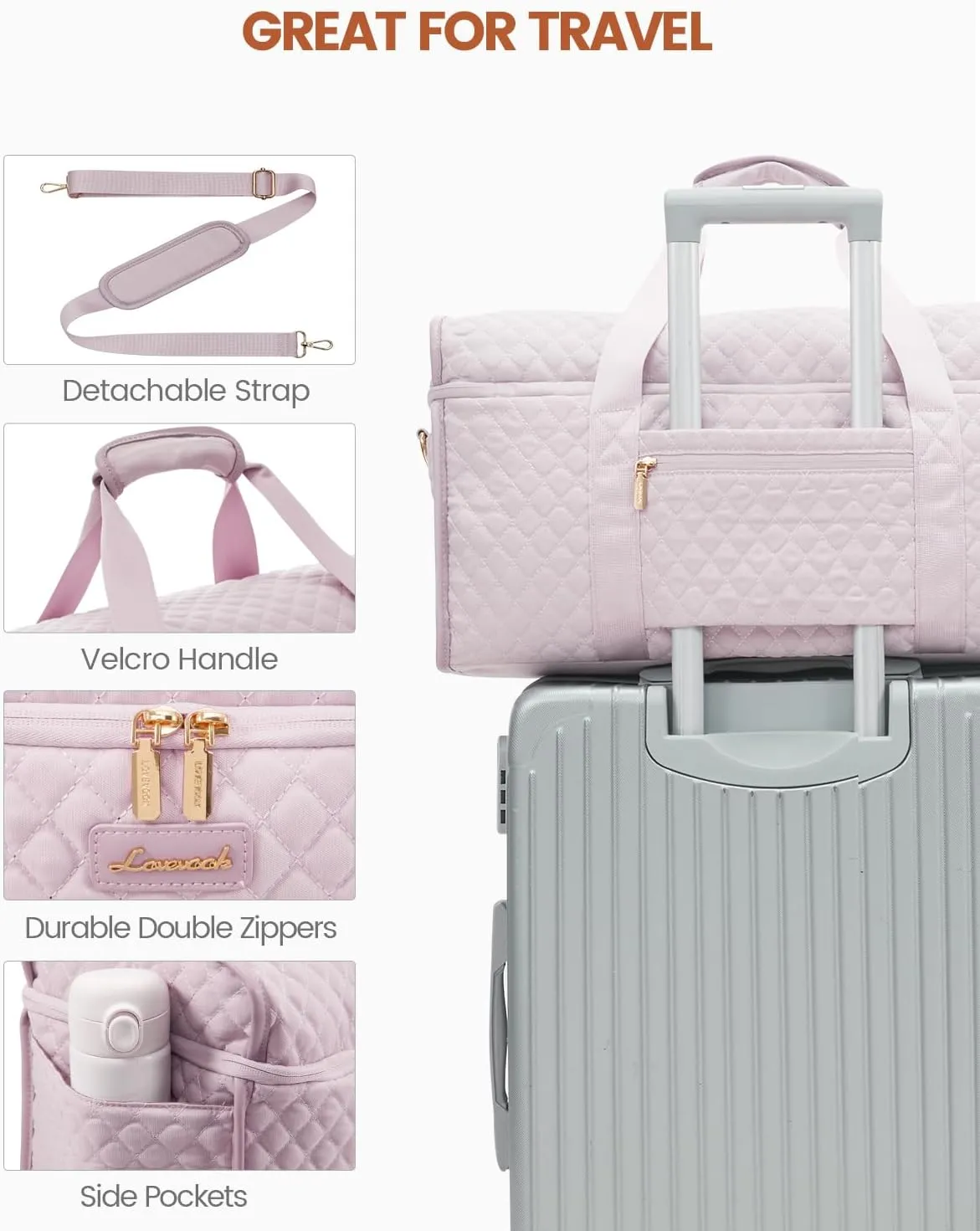 LOVEVOOK Travel Duffle Bag, Weekender Bags For Women, Carry On Duffel Bags For Airplanes, Overnight Bag With Toiletry Bag, Hospital Bag for Labor and Delivery, Yoga Gym Bag with Wet Pocket, 3Pcs Set