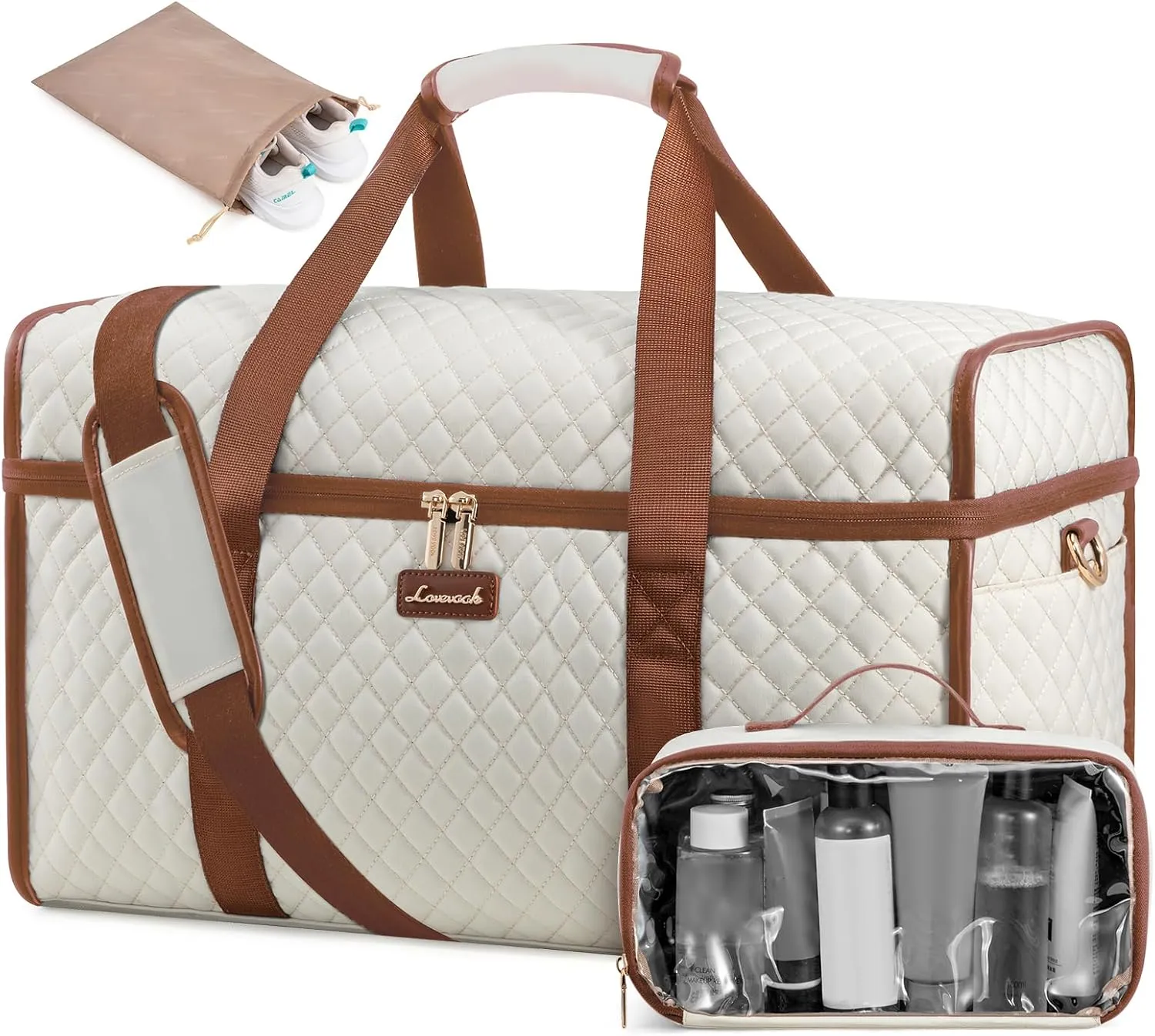 LOVEVOOK Travel Duffle Bag, Weekender Bags For Women, Carry On Duffel Bags For Airplanes, Overnight Bag With Toiletry Bag, Hospital Bag for Labor and Delivery, Yoga Gym Bag with Wet Pocket, 3Pcs Set