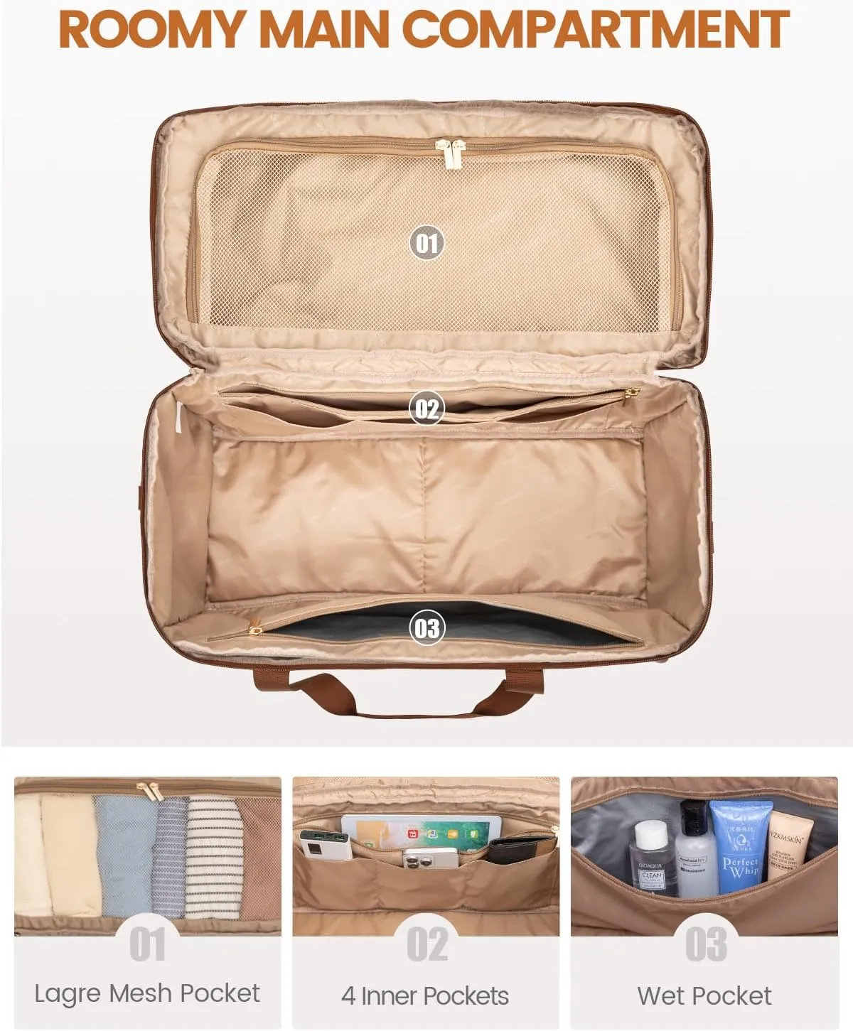 LOVEVOOK Travel Duffle Bag, Weekender Bags For Women, Carry On Duffel Bags For Airplanes, Overnight Bag With Toiletry Bag, Hospital Bag for Labor and Delivery, Yoga Gym Bag with Wet Pocket, 3Pcs Set