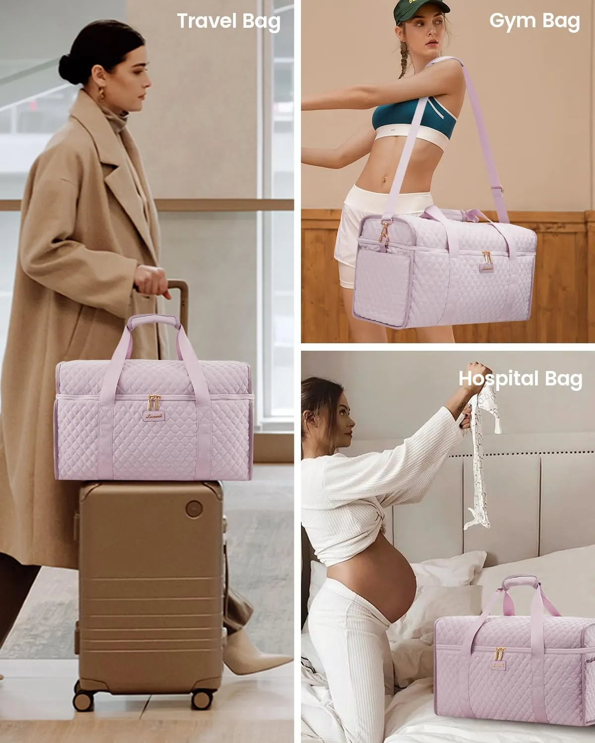 LOVEVOOK Travel Duffle Bag, Weekender Bags For Women, Carry On Duffel Bags For Airplanes, Overnight Bag With Toiletry Bag, Hospital Bag for Labor and Delivery, Yoga Gym Bag with Wet Pocket, 3Pcs Set