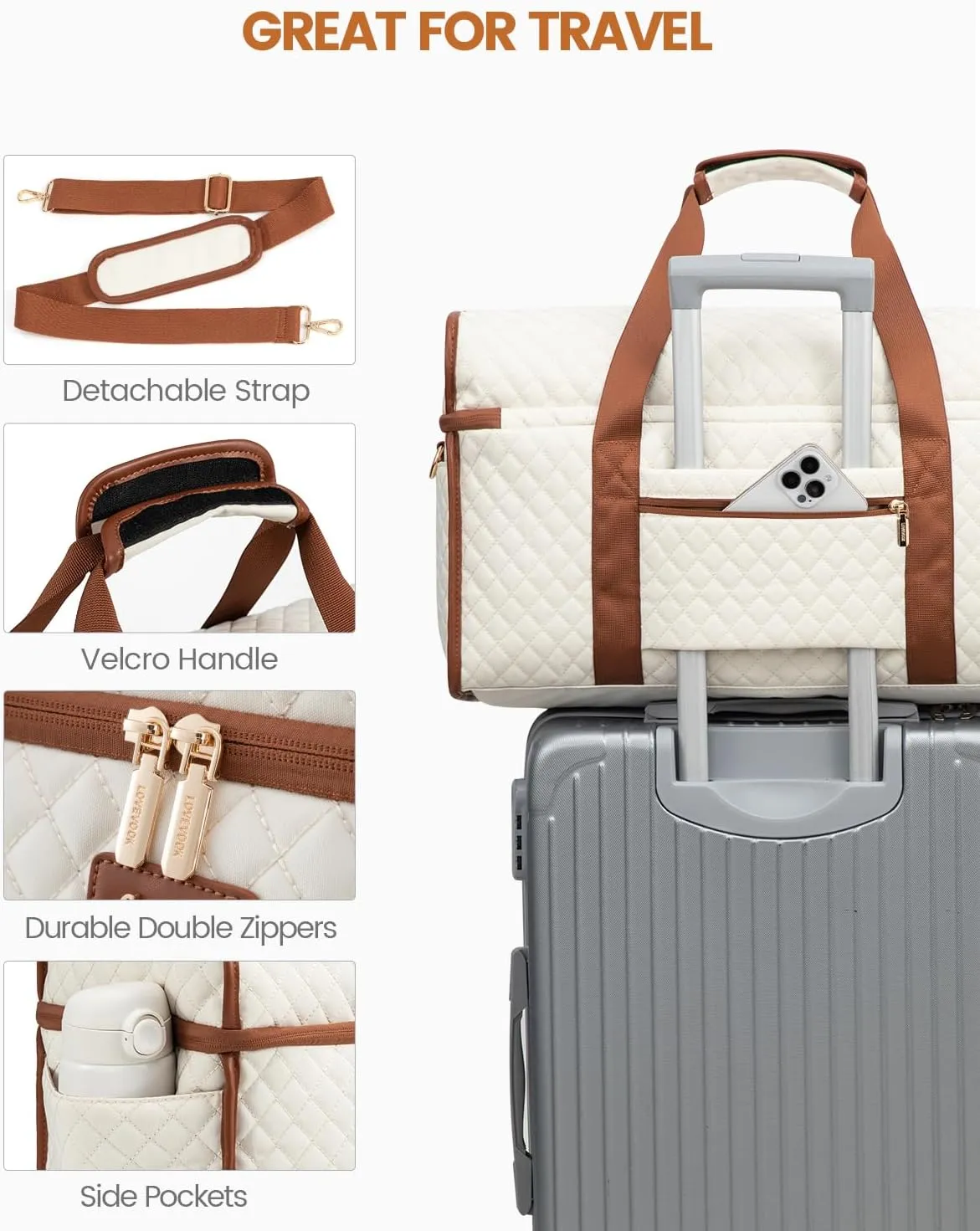 LOVEVOOK Travel Duffle Bag, Weekender Bags For Women, Carry On Duffel Bags For Airplanes, Overnight Bag With Toiletry Bag, Hospital Bag for Labor and Delivery, Yoga Gym Bag with Wet Pocket, 3Pcs Set