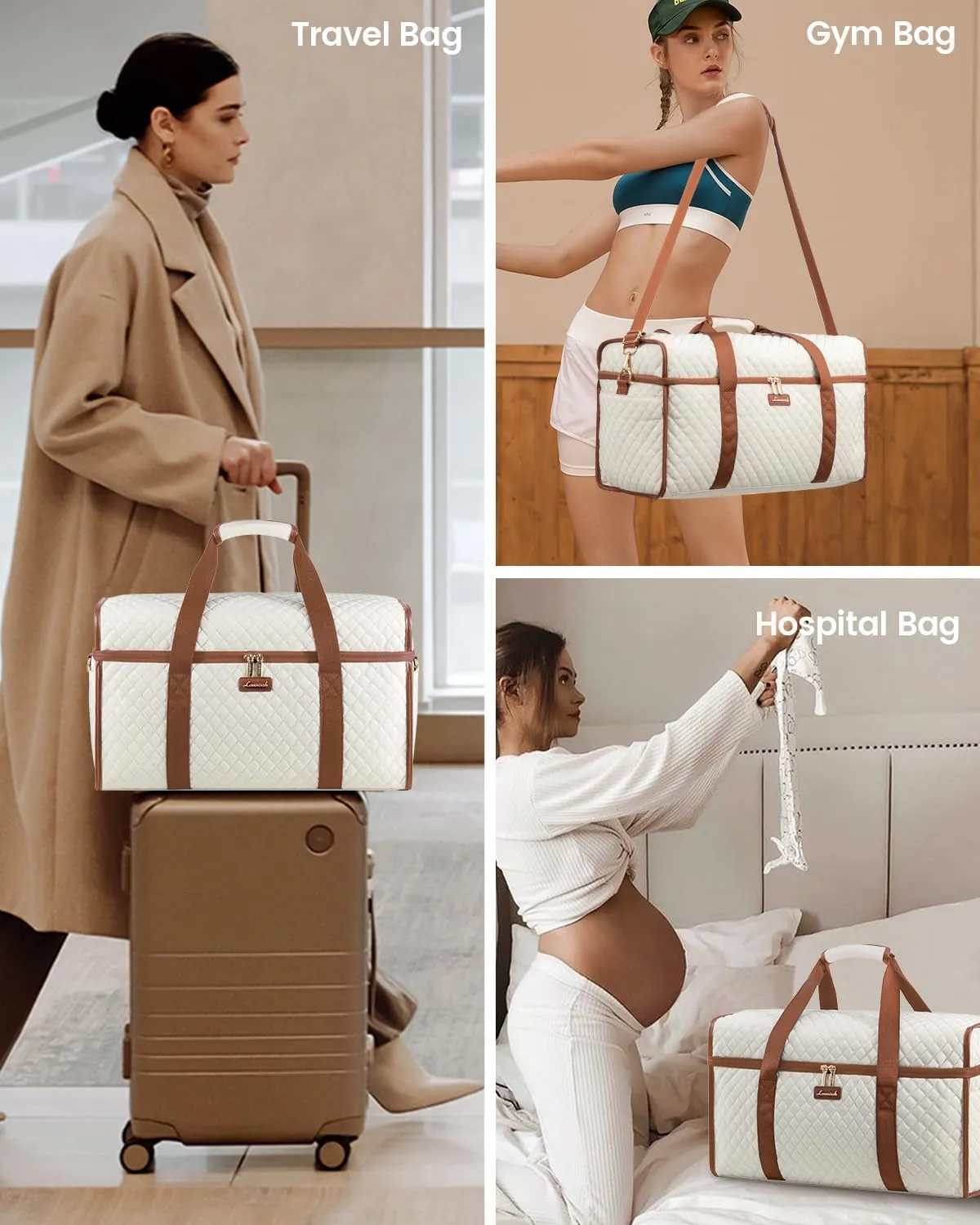 LOVEVOOK Travel Duffle Bag, Weekender Bags For Women, Carry On Duffel Bags For Airplanes, Overnight Bag With Toiletry Bag, Hospital Bag for Labor and Delivery, Yoga Gym Bag with Wet Pocket, 3Pcs Set