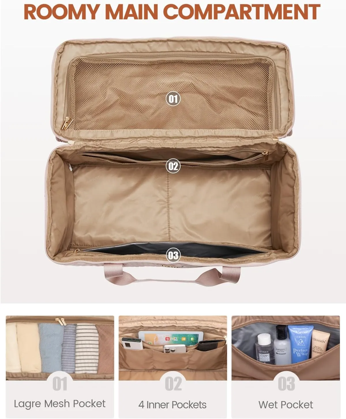 LOVEVOOK Travel Duffle Bag, Weekender Bags For Women, Carry On Duffel Bags For Airplanes, Overnight Bag With Toiletry Bag, Hospital Bag for Labor and Delivery, Yoga Gym Bag with Wet Pocket, 3Pcs Set