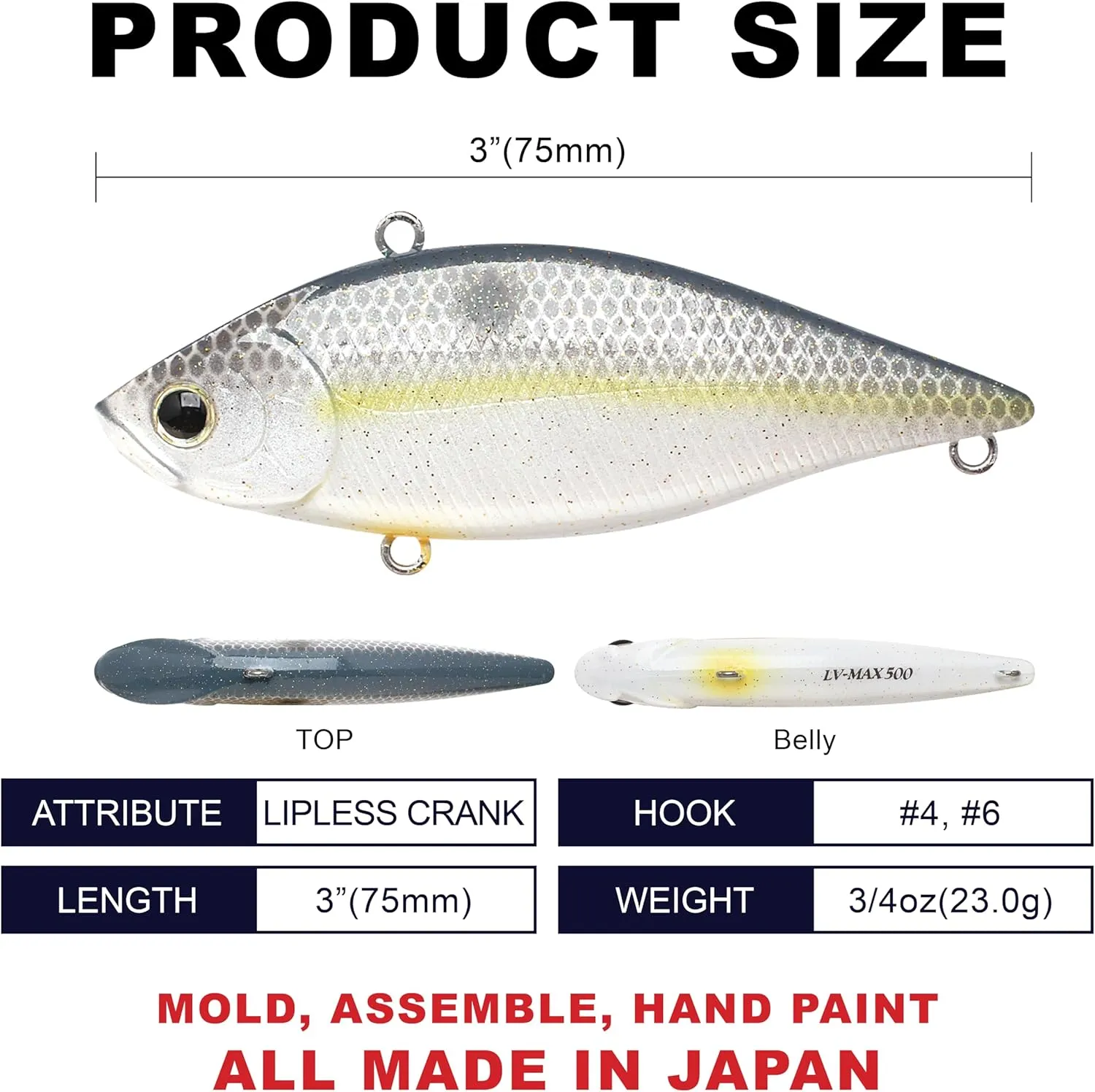 LUCKY CRAFT LV-500, Freshwater Bass Fishing Lure, Lipless Crank Bait, Smallmouth, Sinking, Perfect Wobbling, Fishing Gear, Fishing Accessories, Fishing Tackle